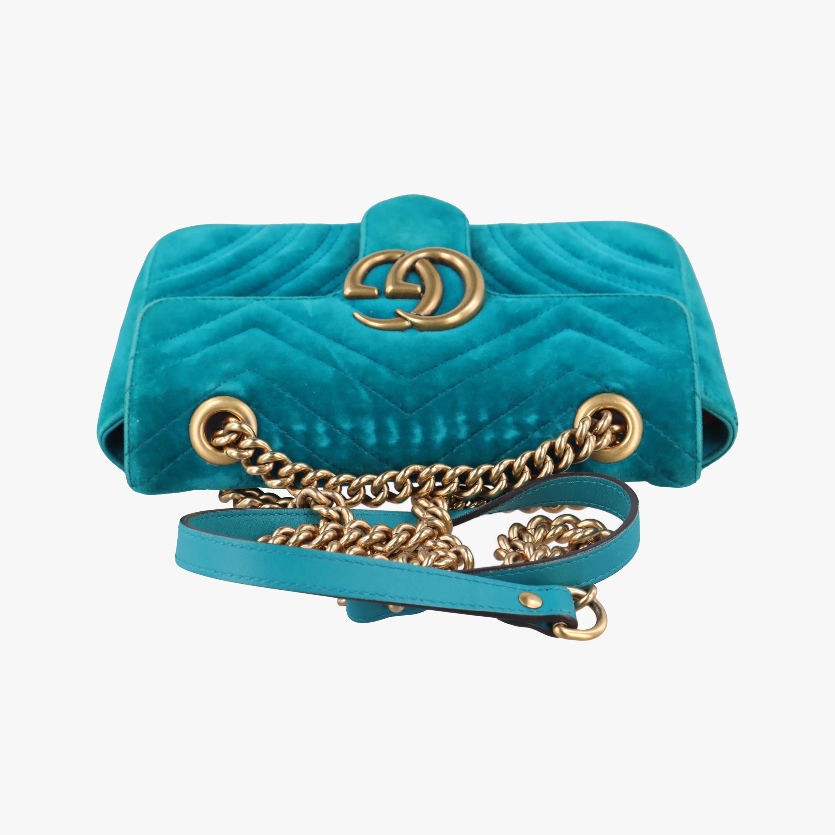 Pre-owned Gucci GG Marmont Blue velour 446744 shoulderbag | stylenewstar