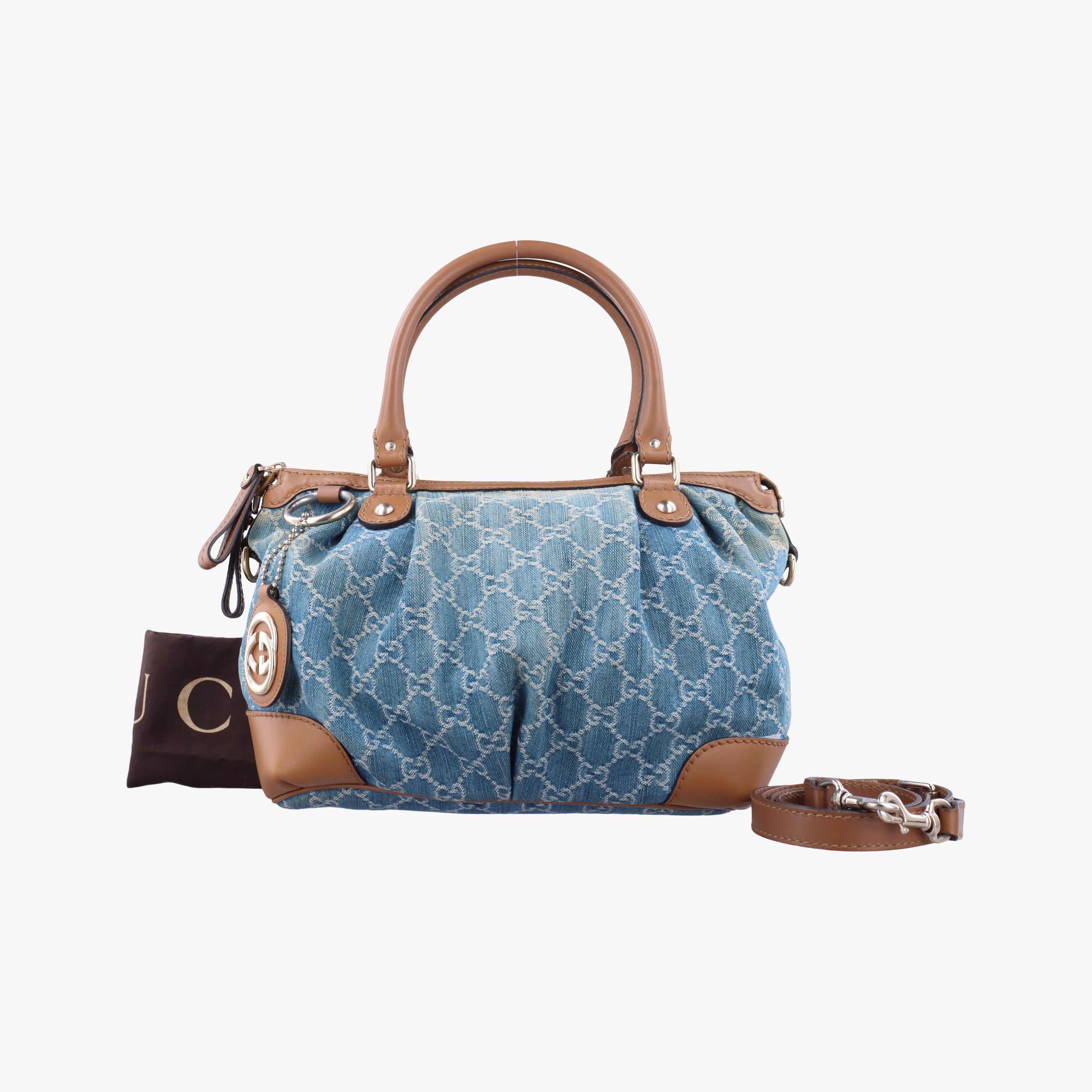 Pre-owned Gucci Sukey Blue×beige Denim×Leather 247902 shoulderbag | stylenewstar
