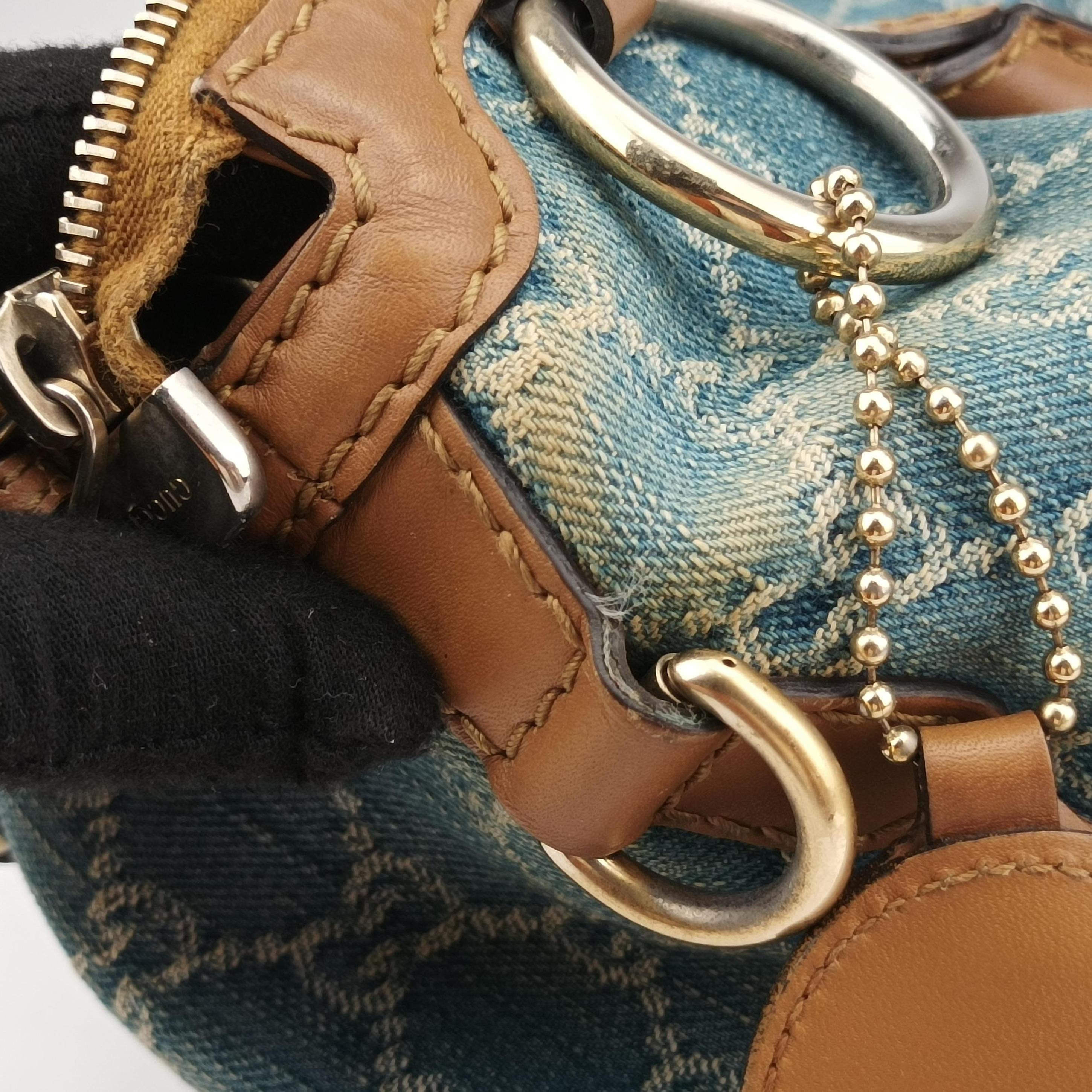 Pre-owned Gucci Sukey Blue×beige Denim×Leather 247902 shoulderbag | stylenewstar