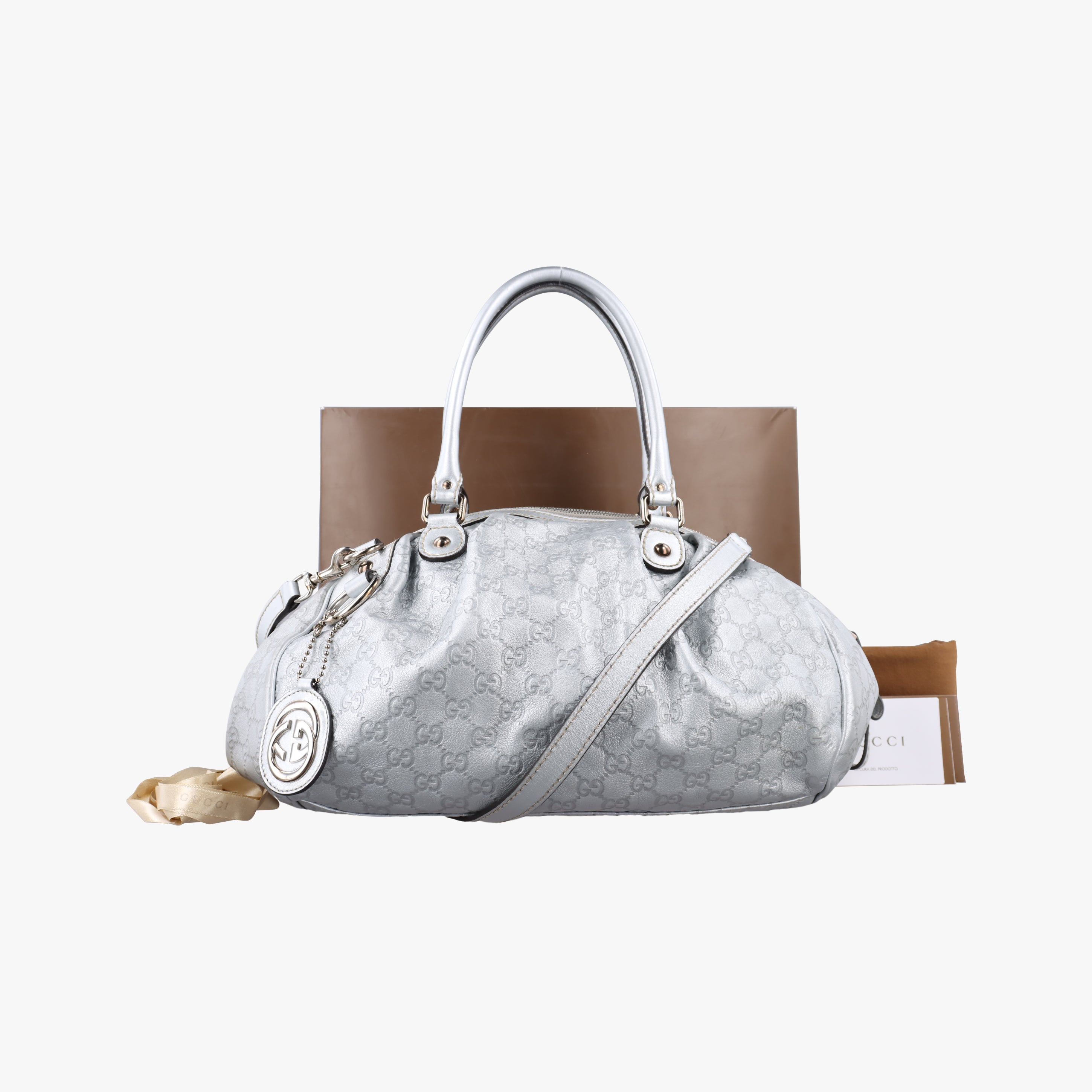 Pre-owned Gucci Sukey GUCCISSIMA Silver Leather 223974 shoulderbag | stylenewstar
