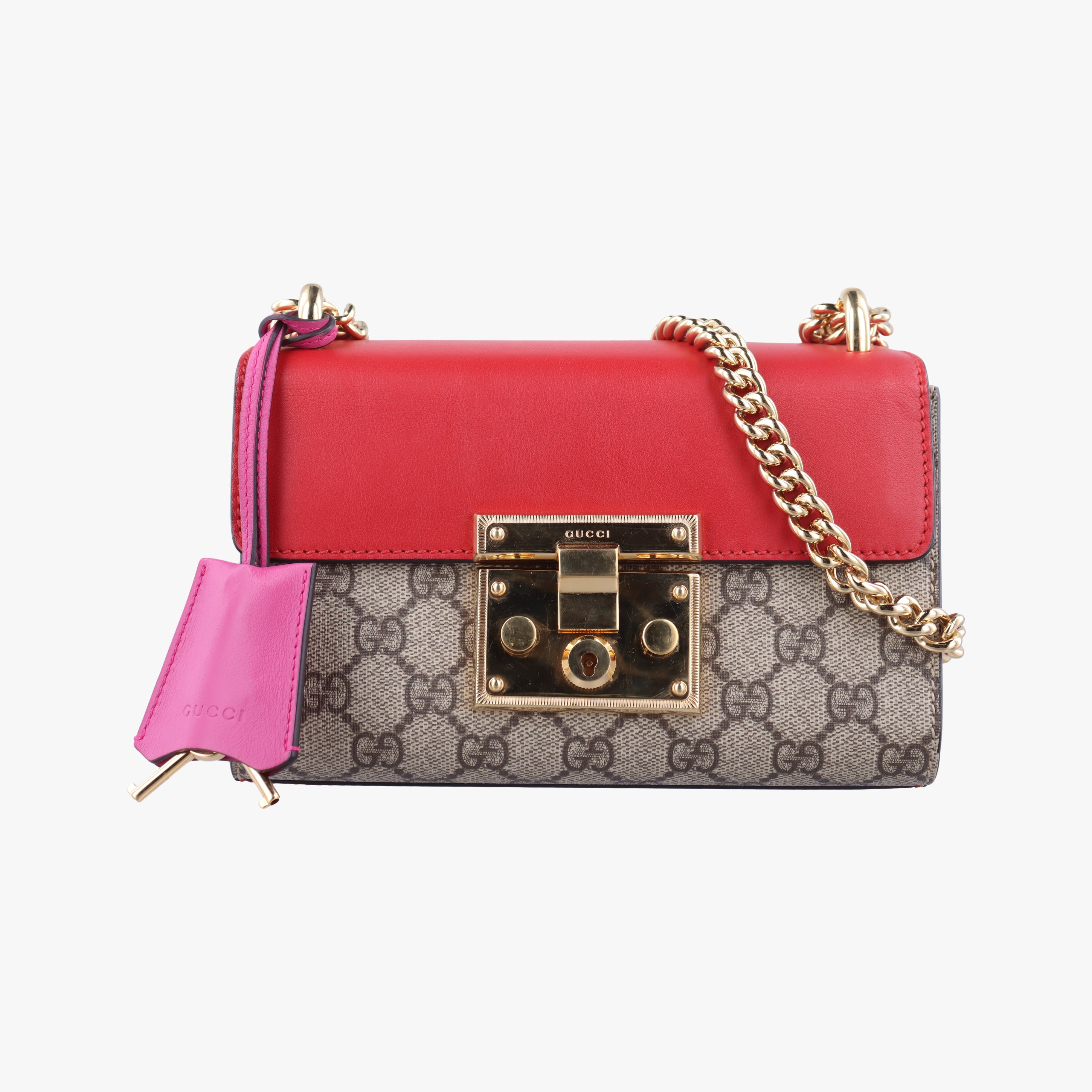 Vintage Gucci Padlock beige×red×pink PVC coated canvas×Leather 409487 shoulderbag | stylenewstar