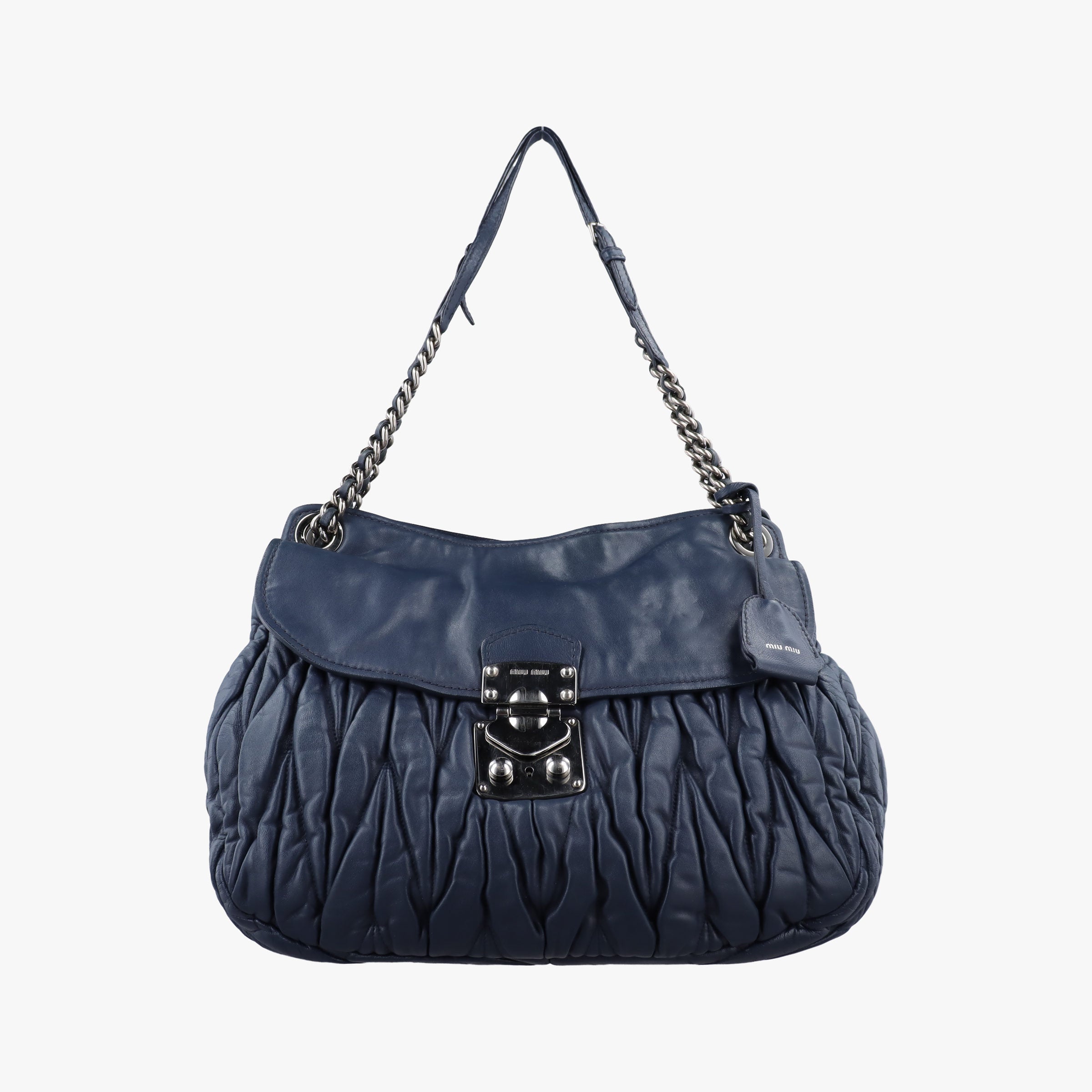 Pre-owned Miu Miu Matelasse Navy Leather RR1782 shoulderbag | stylenewstar