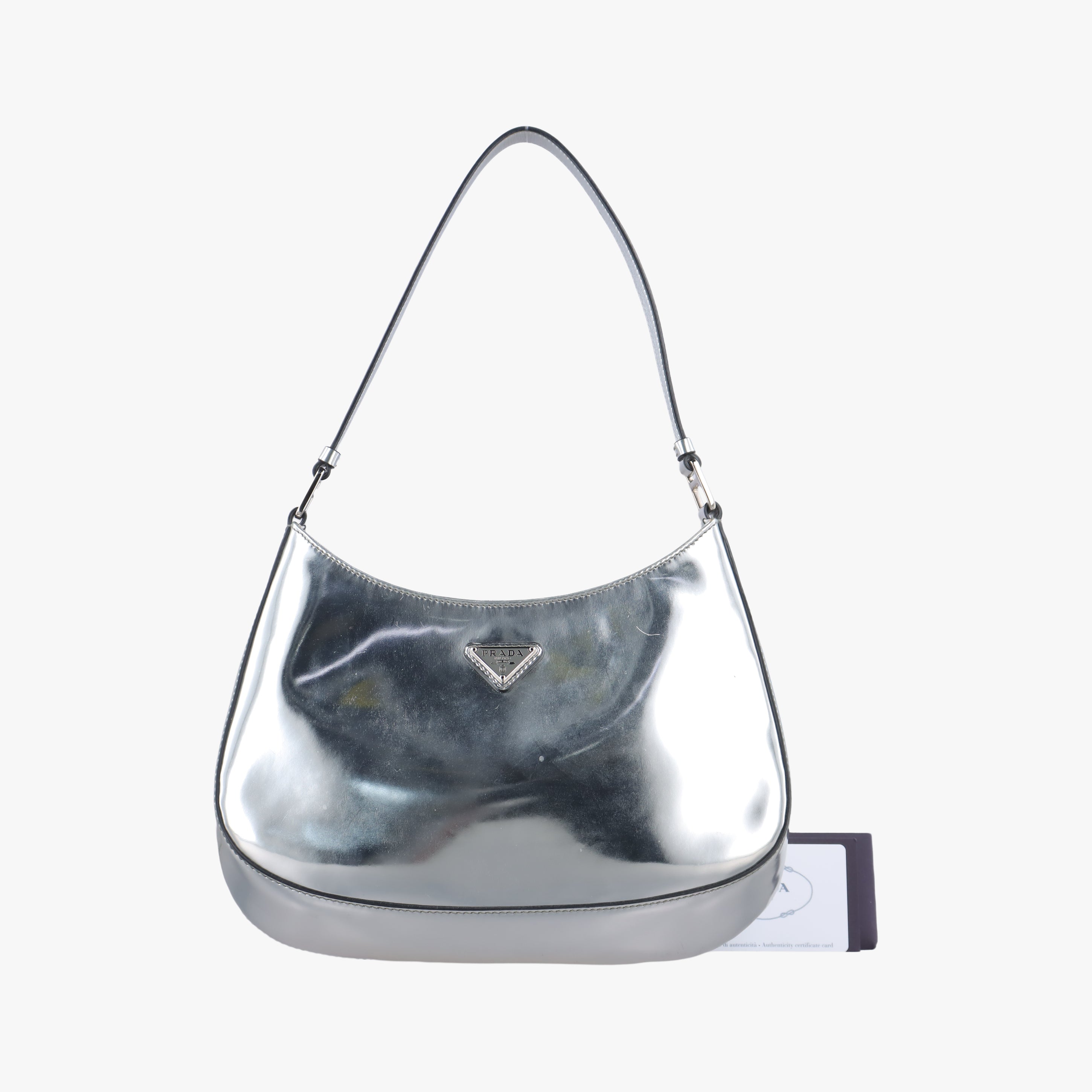 Pre-owned Prada Cleo Silver Enamel 1BC499 shoulderbag | stylenewstar