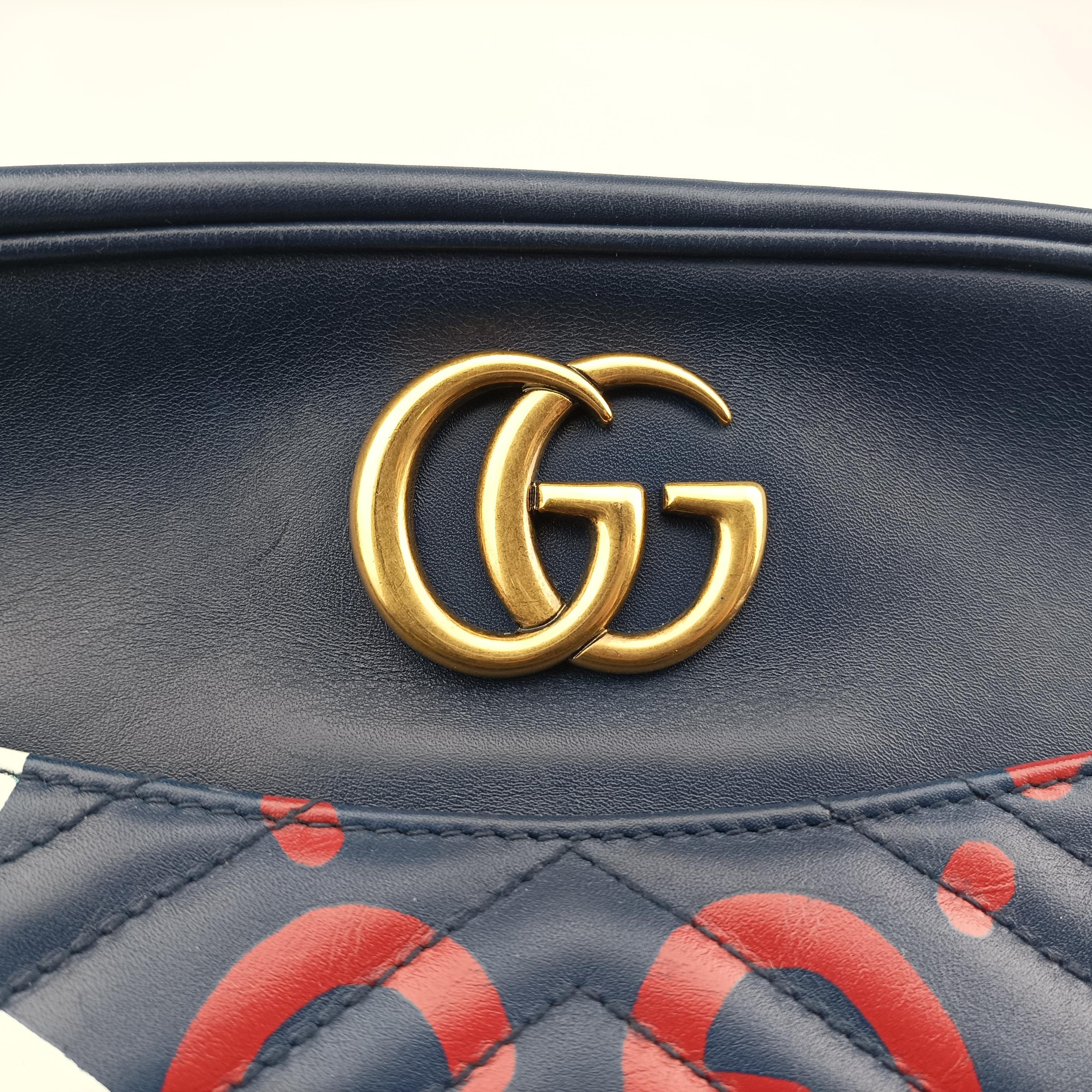Pre-owned Gucci GG Marmont Blue Leather 443499 shoulderbag | stylenewstar