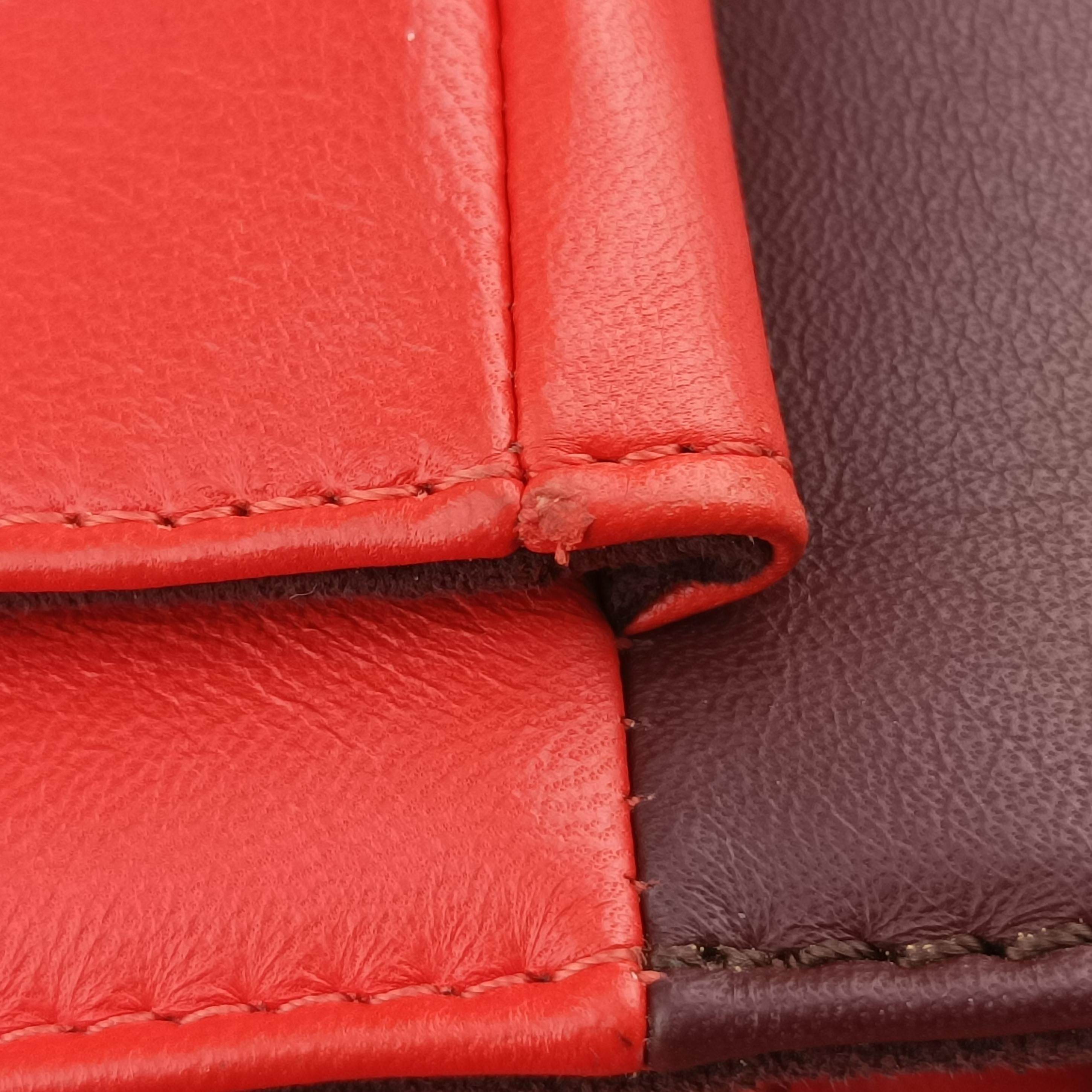 Pre-owned Fendi Be Baguette Red×Burgundy Leather 8BR677 shoulderbag | stylenewstar