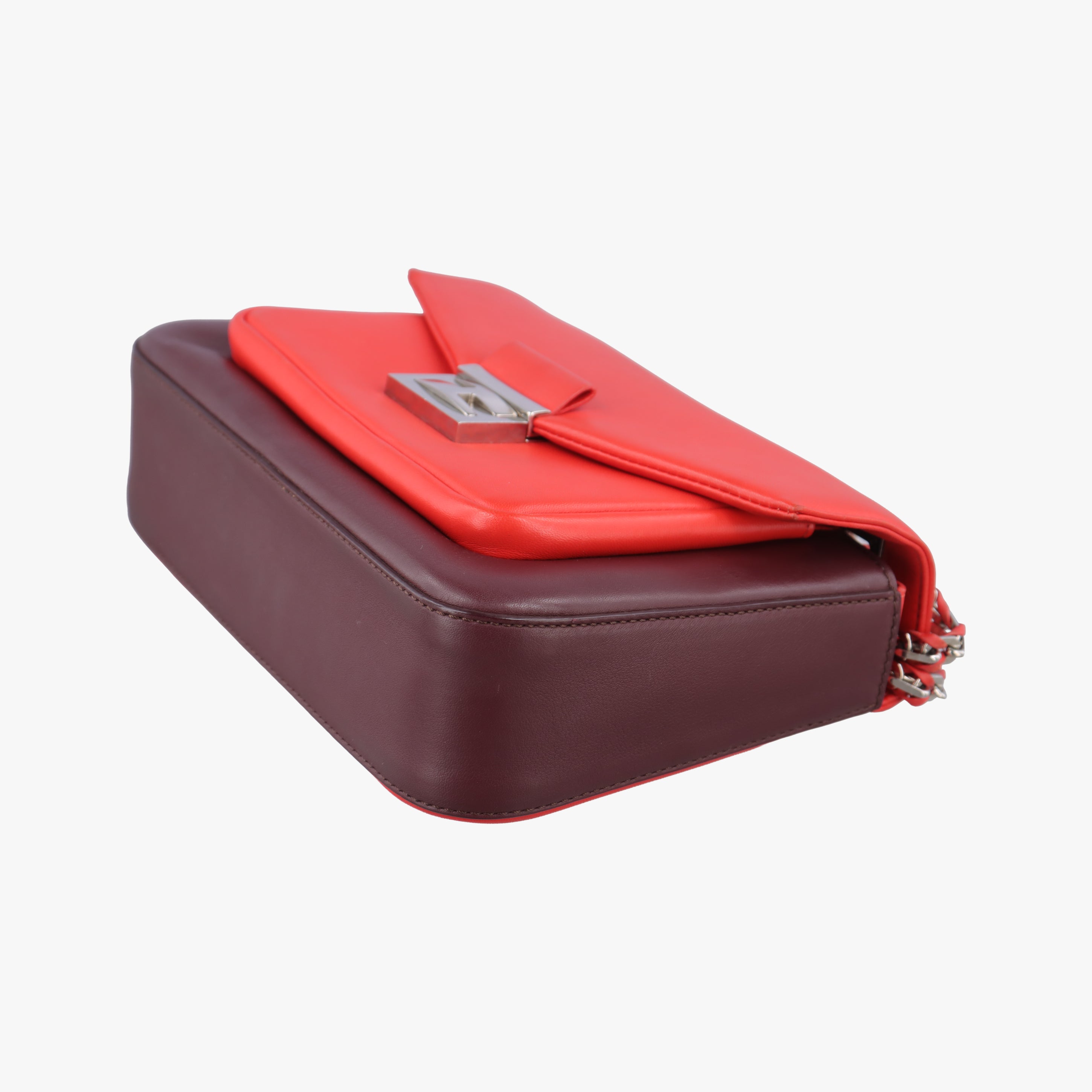 Pre-owned Fendi Be Baguette Red×Burgundy Leather 8BR677 shoulderbag | stylenewstar
