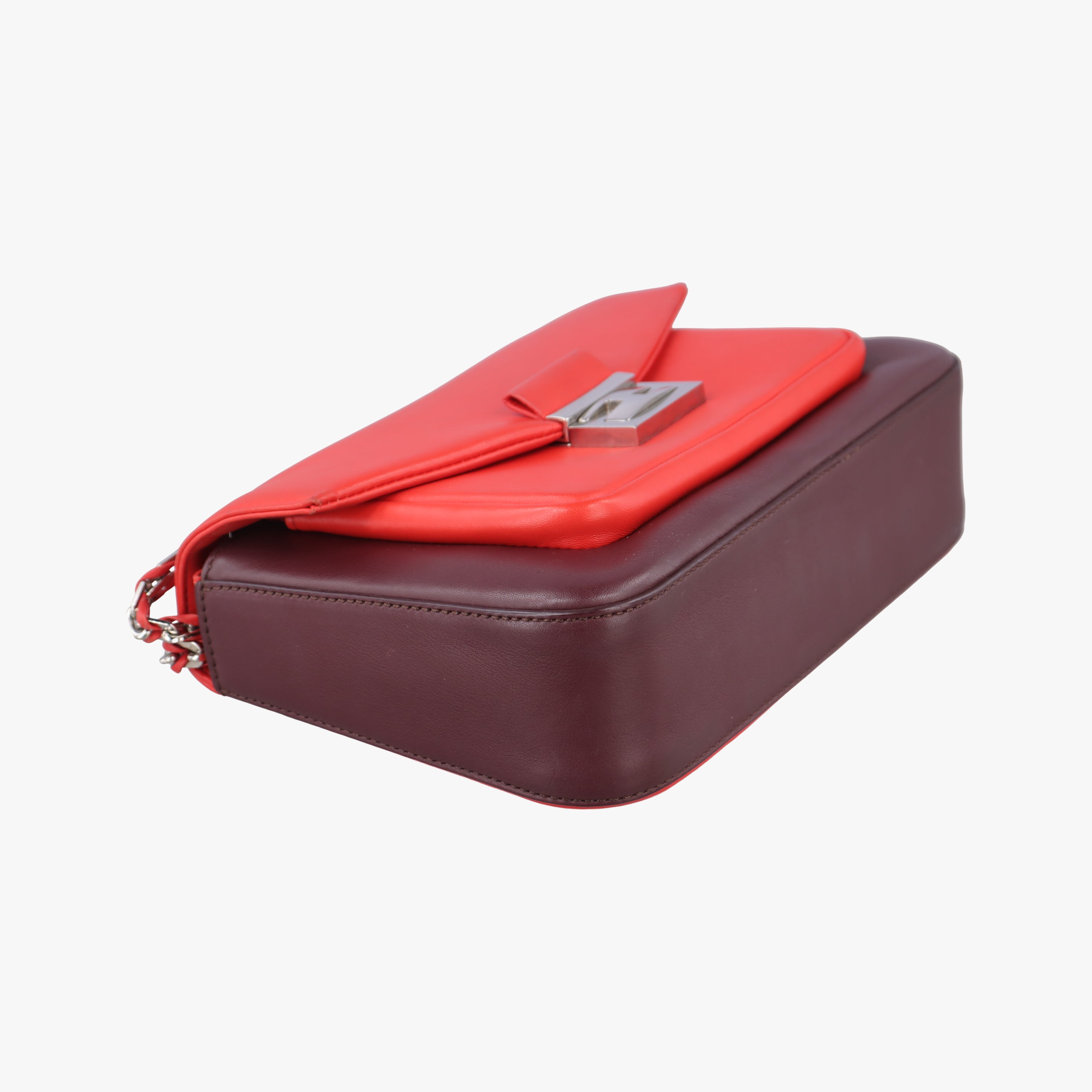 Pre-owned Fendi Be Baguette Red×Burgundy Leather 8BR677 shoulderbag | stylenewstar