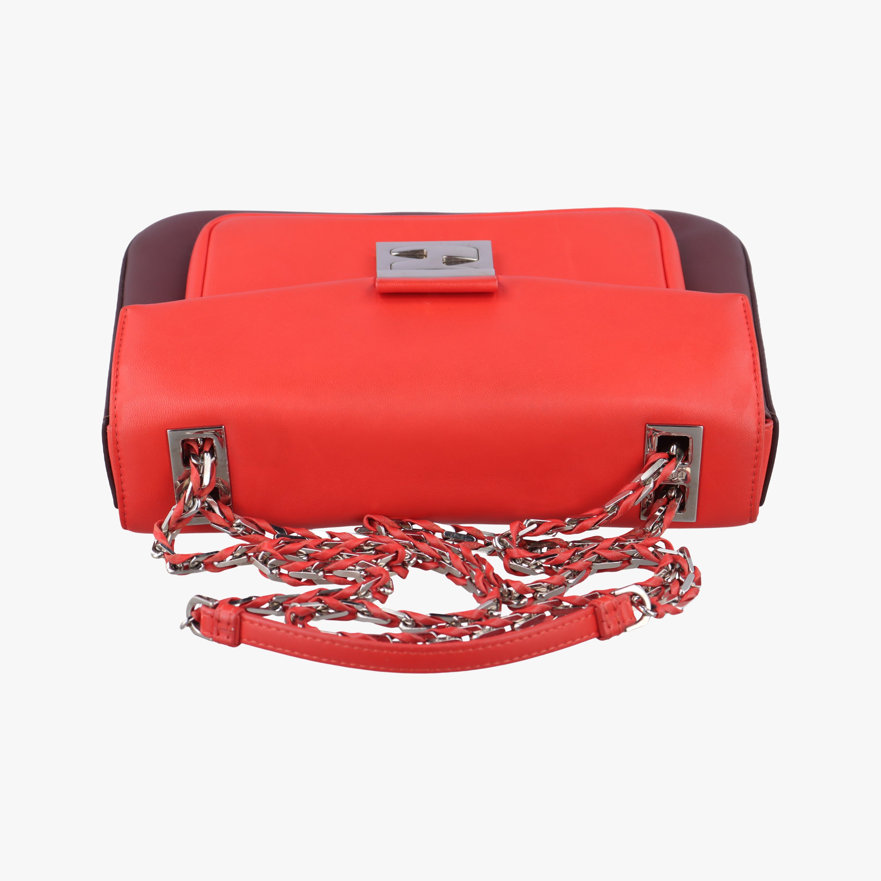 Pre-owned Fendi Be Baguette Red×Burgundy Leather 8BR677 shoulderbag | stylenewstar