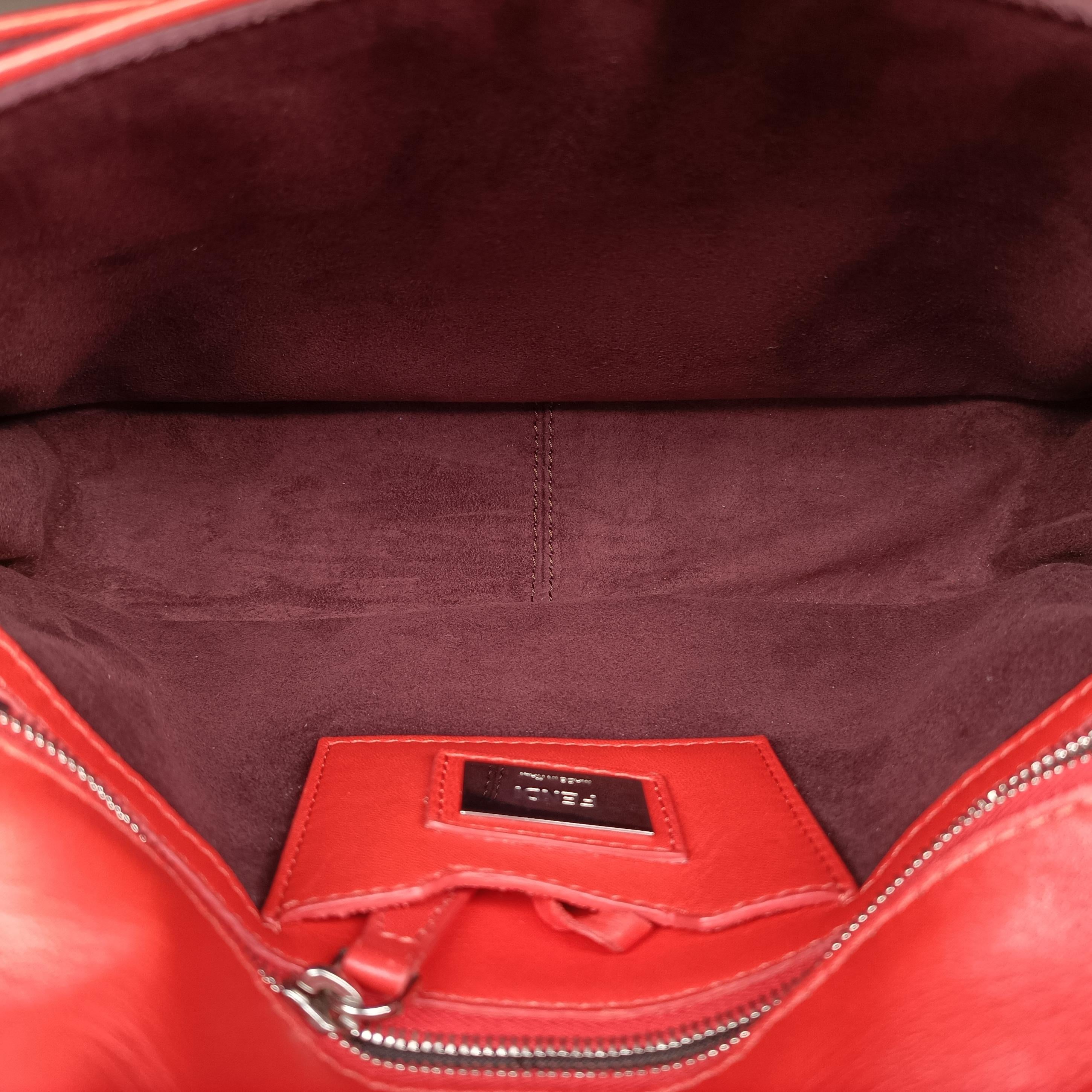 Pre-owned Fendi Be Baguette Red×Burgundy Leather 8BR677 shoulderbag | stylenewstar