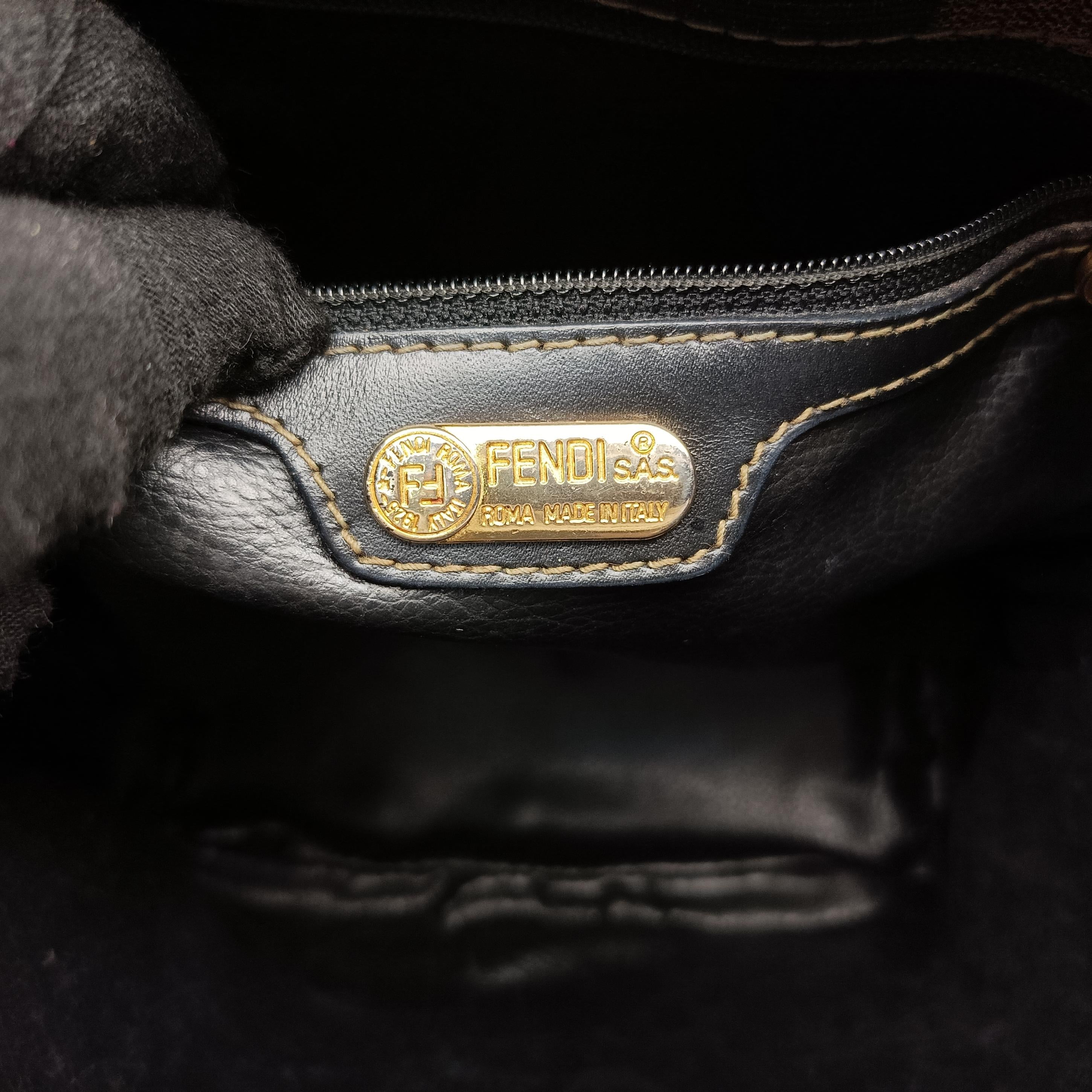 Pre-owned Fendi block check bucket Brown×Black PVC coated canvas 13926 shoulderbag | stylenewstar
