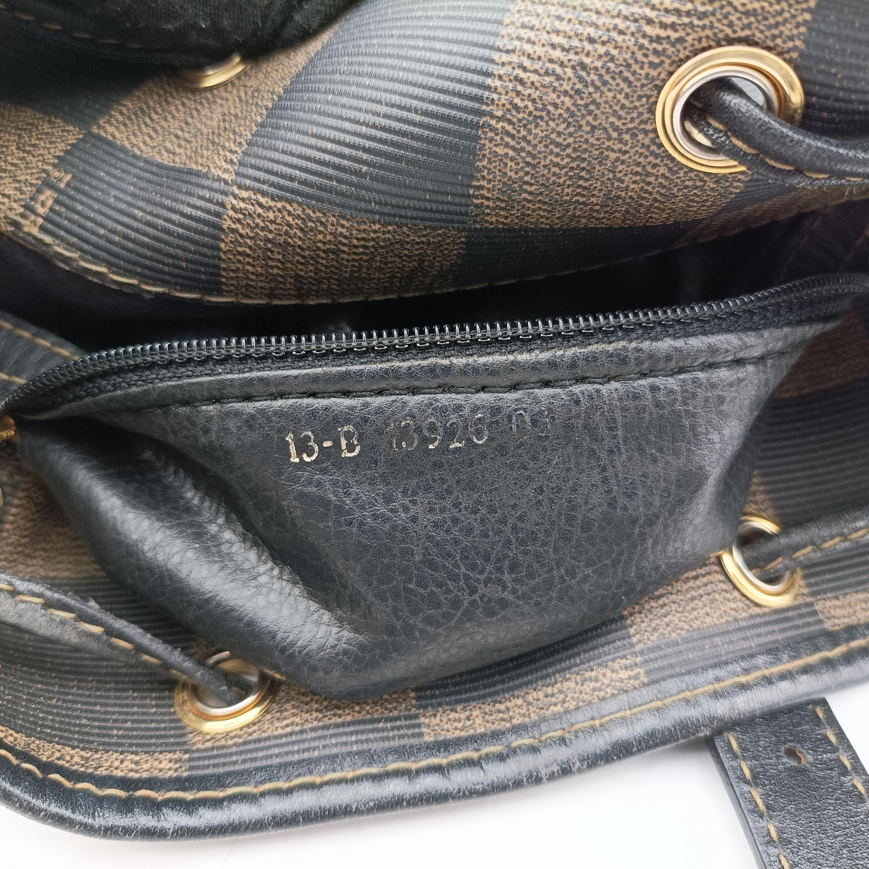 Pre-owned Fendi block check bucket Brown×Black PVC coated canvas 13926 shoulderbag | stylenewstar