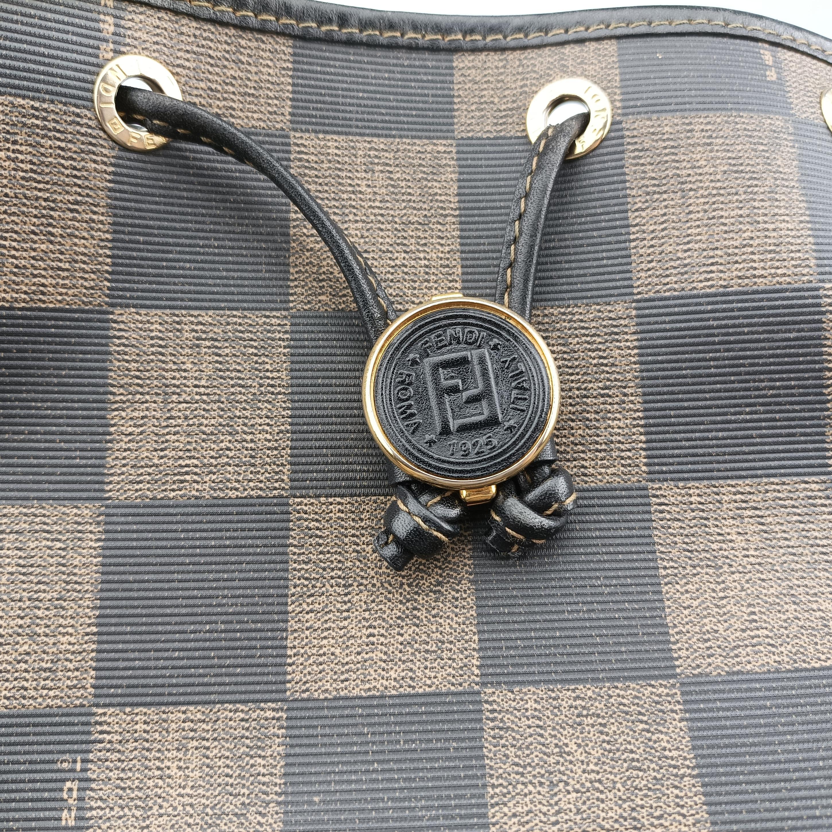 Pre-owned Fendi block check bucket Brown×Black PVC coated canvas 13926 shoulderbag | stylenewstar