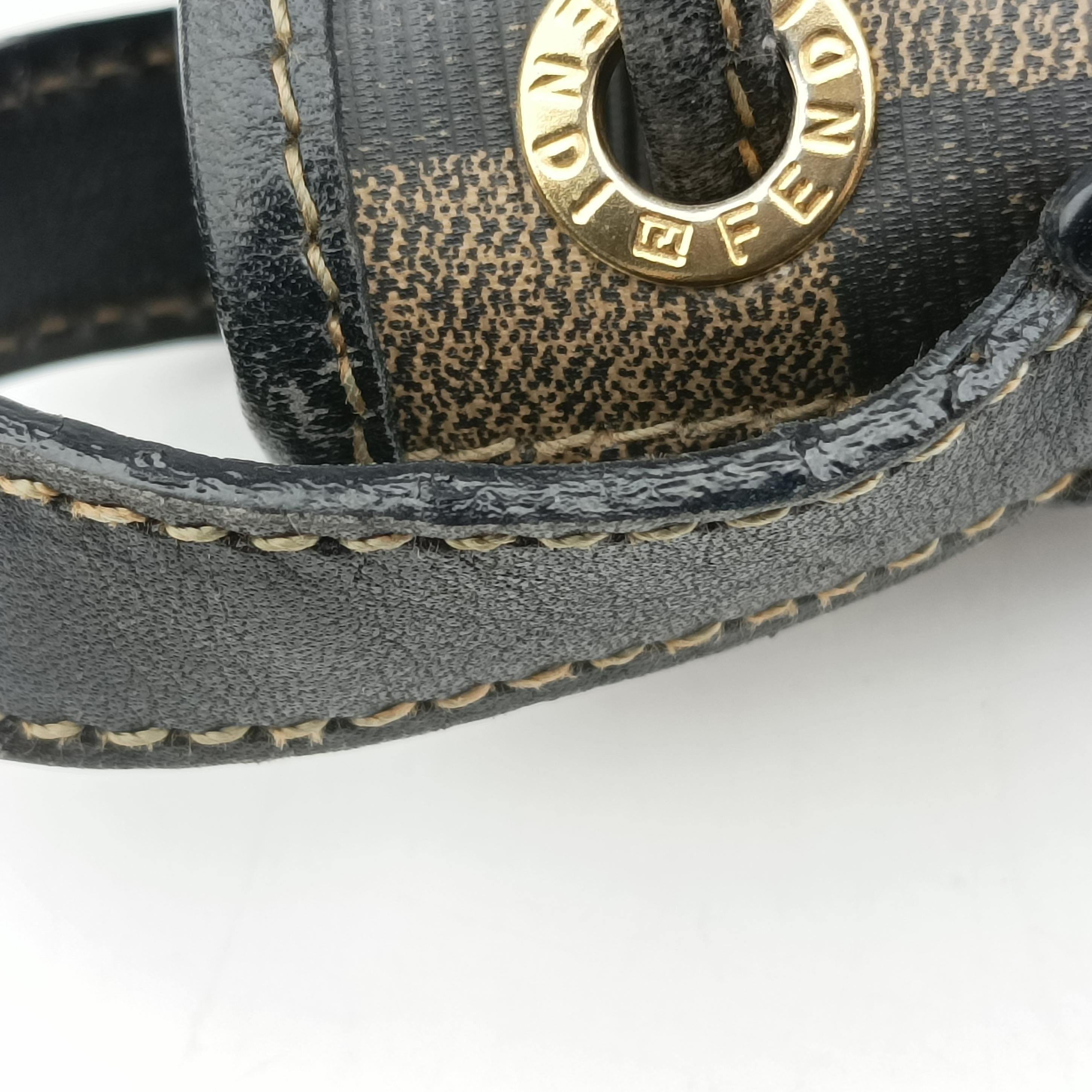 Pre-owned Fendi block check bucket Brown×Black PVC coated canvas 13926 shoulderbag | stylenewstar