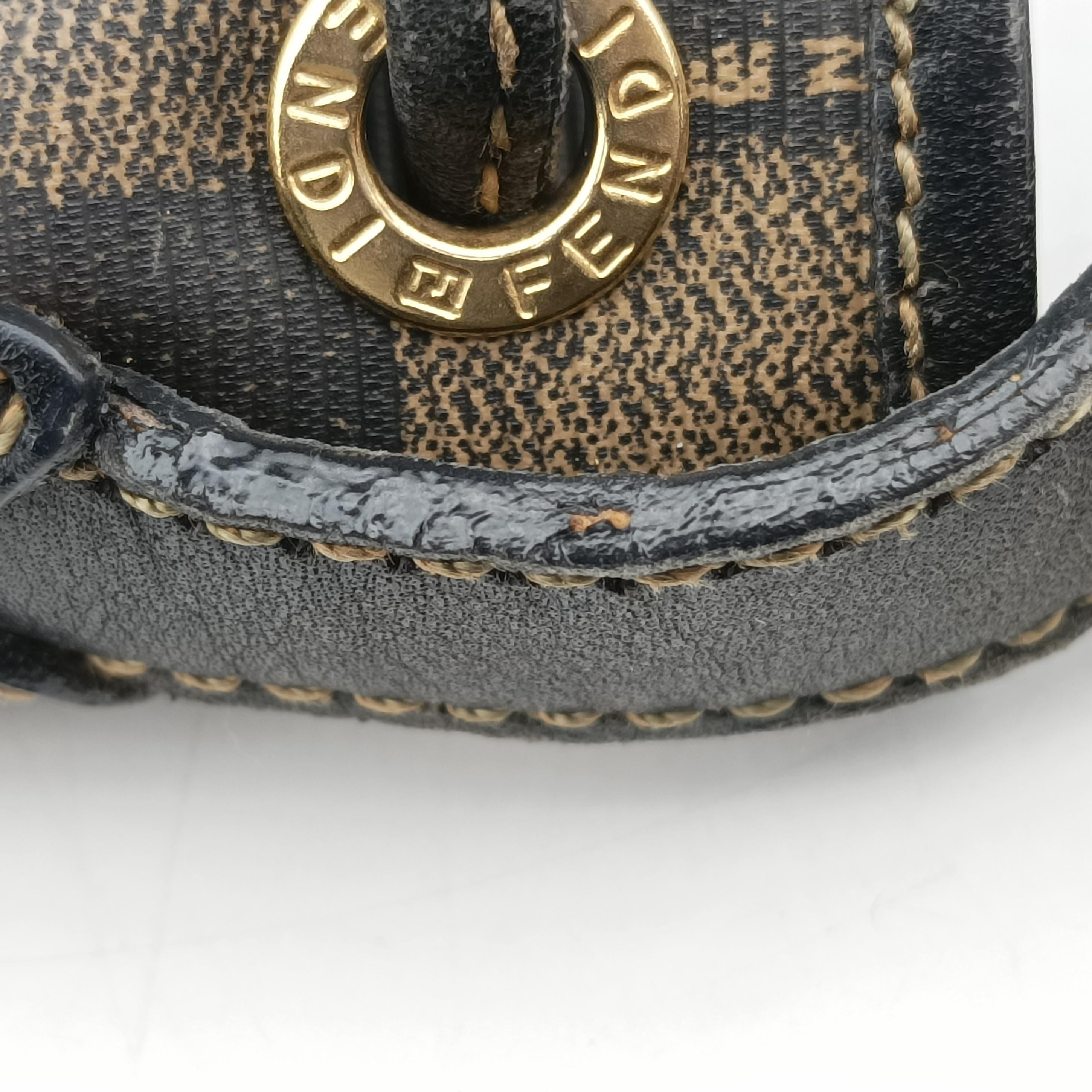 Pre-owned Fendi block check bucket Brown×Black PVC coated canvas 13926 shoulderbag | stylenewstar
