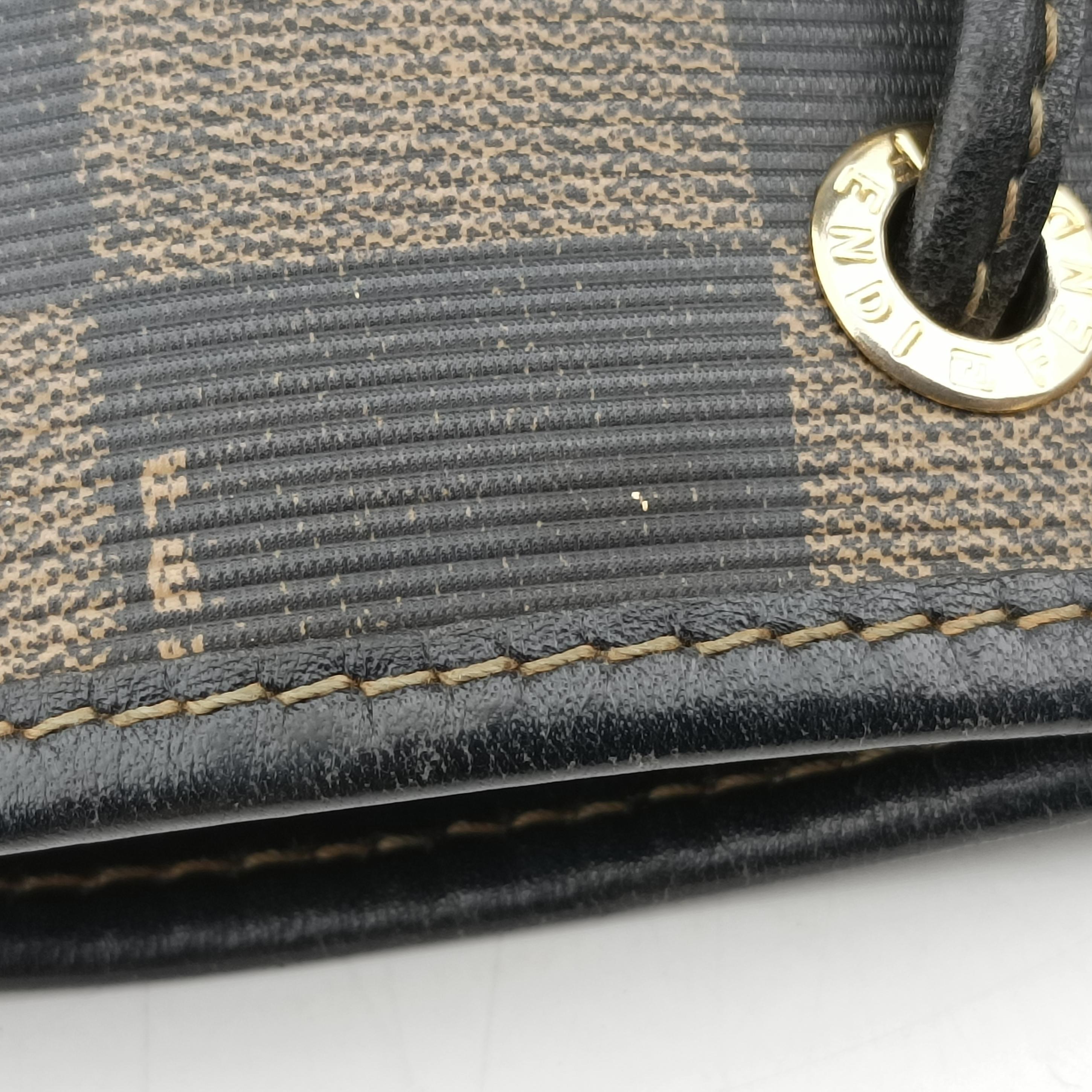 Pre-owned Fendi block check bucket Brown×Black PVC coated canvas 13926 shoulderbag | stylenewstar