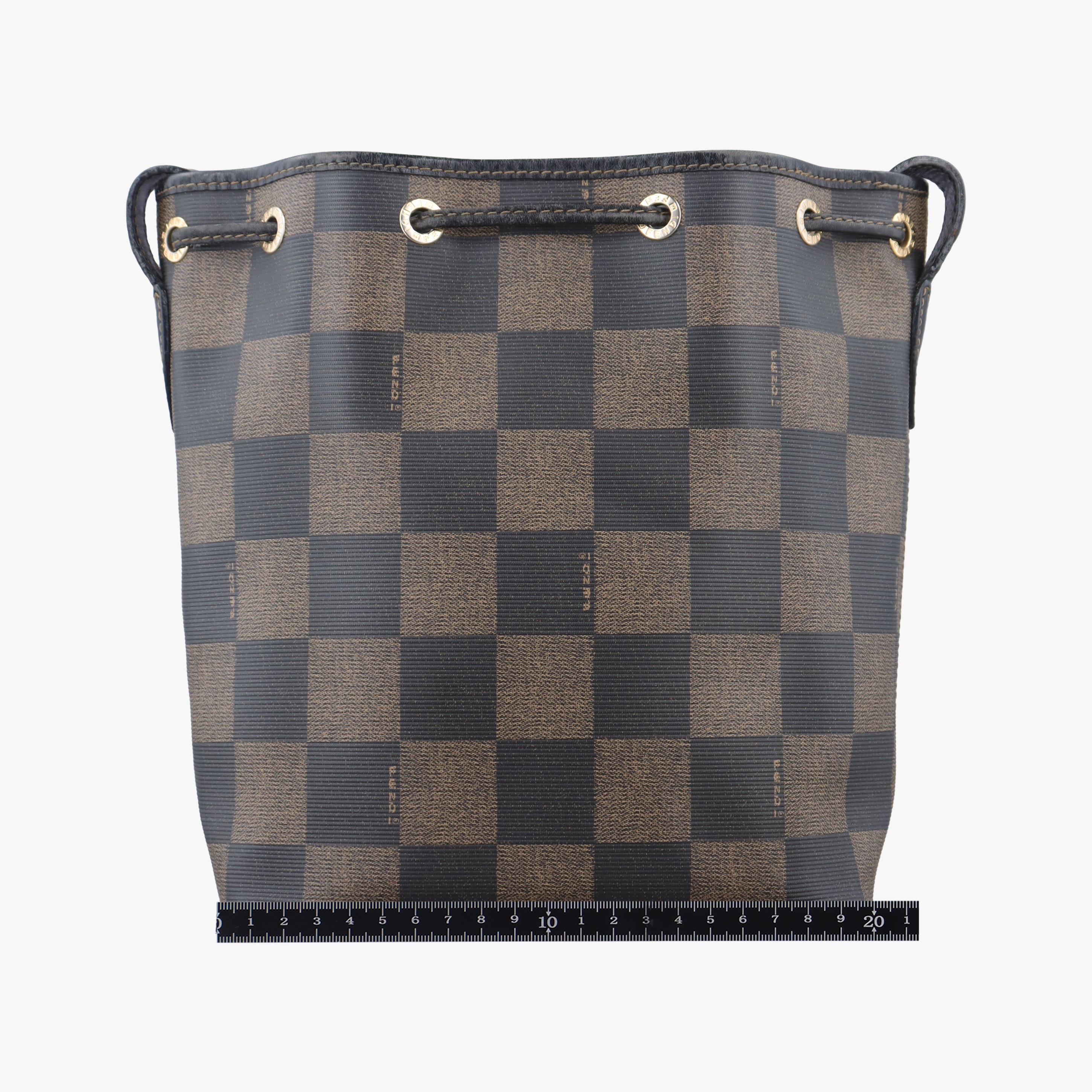 Pre-owned Fendi block check bucket Brown×Black PVC coated canvas 13926 shoulderbag | stylenewstar