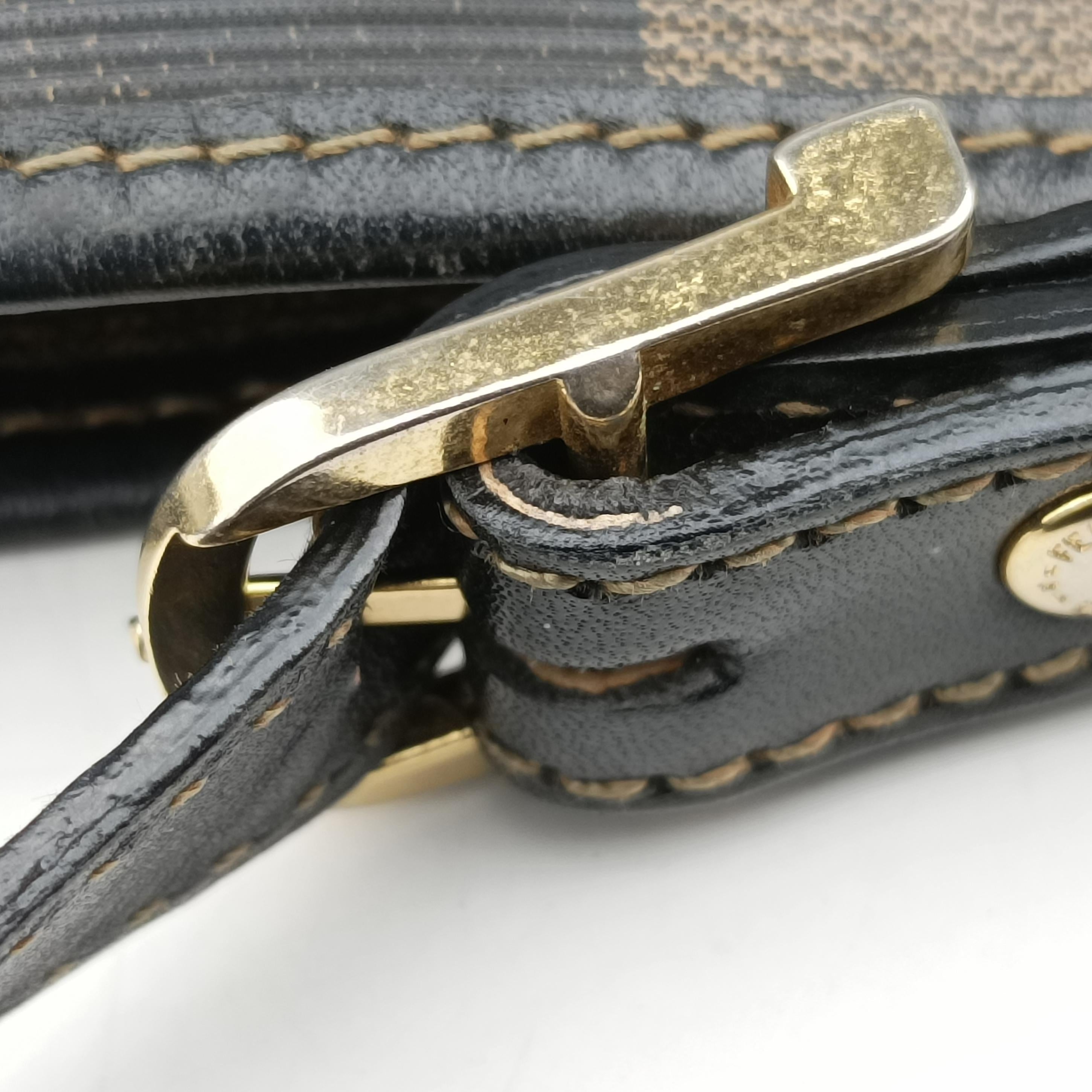Pre-owned Fendi block check bucket Brown×Black PVC coated canvas 13926 shoulderbag | stylenewstar