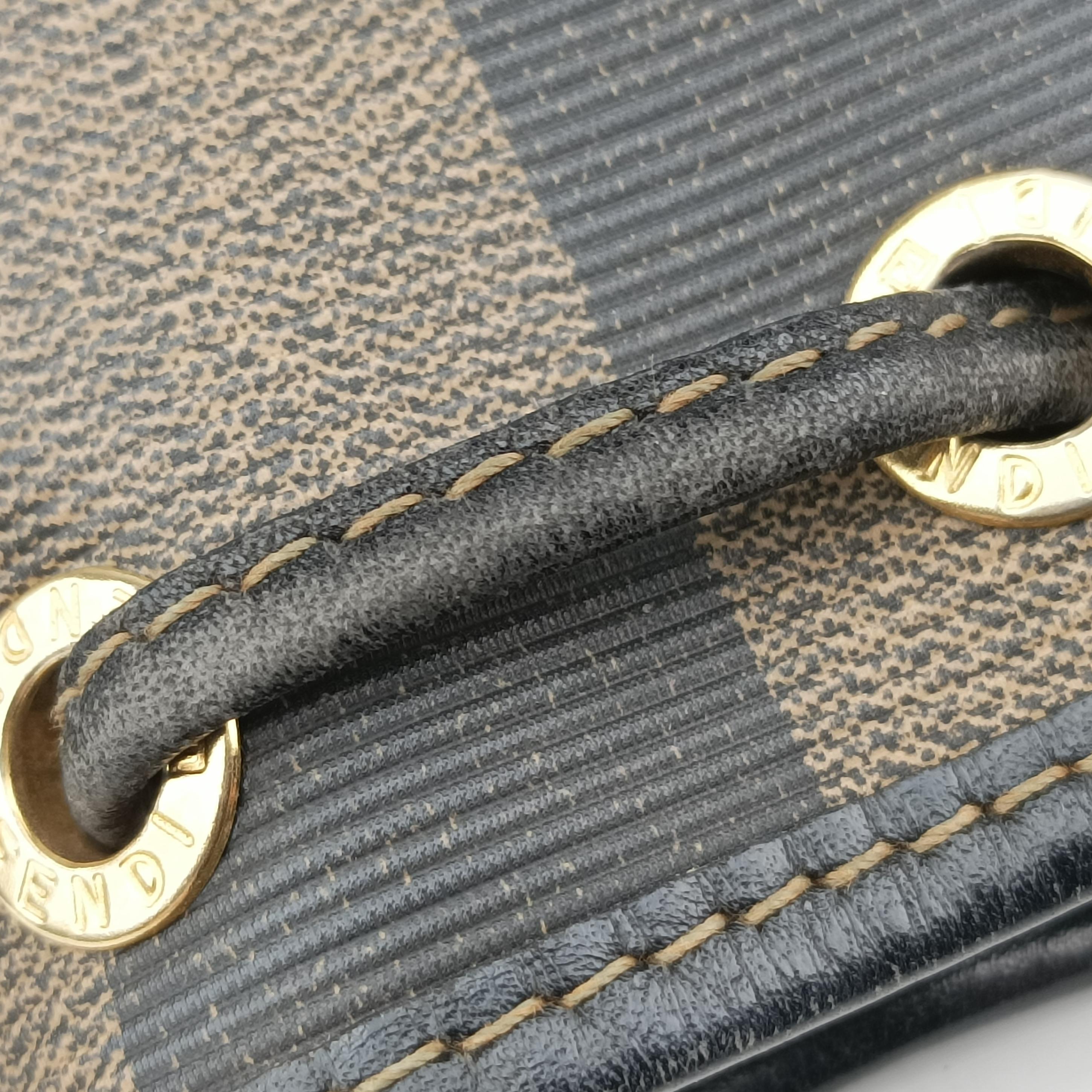 Pre-owned Fendi block check bucket Brown×Black PVC coated canvas 13926 shoulderbag | stylenewstar