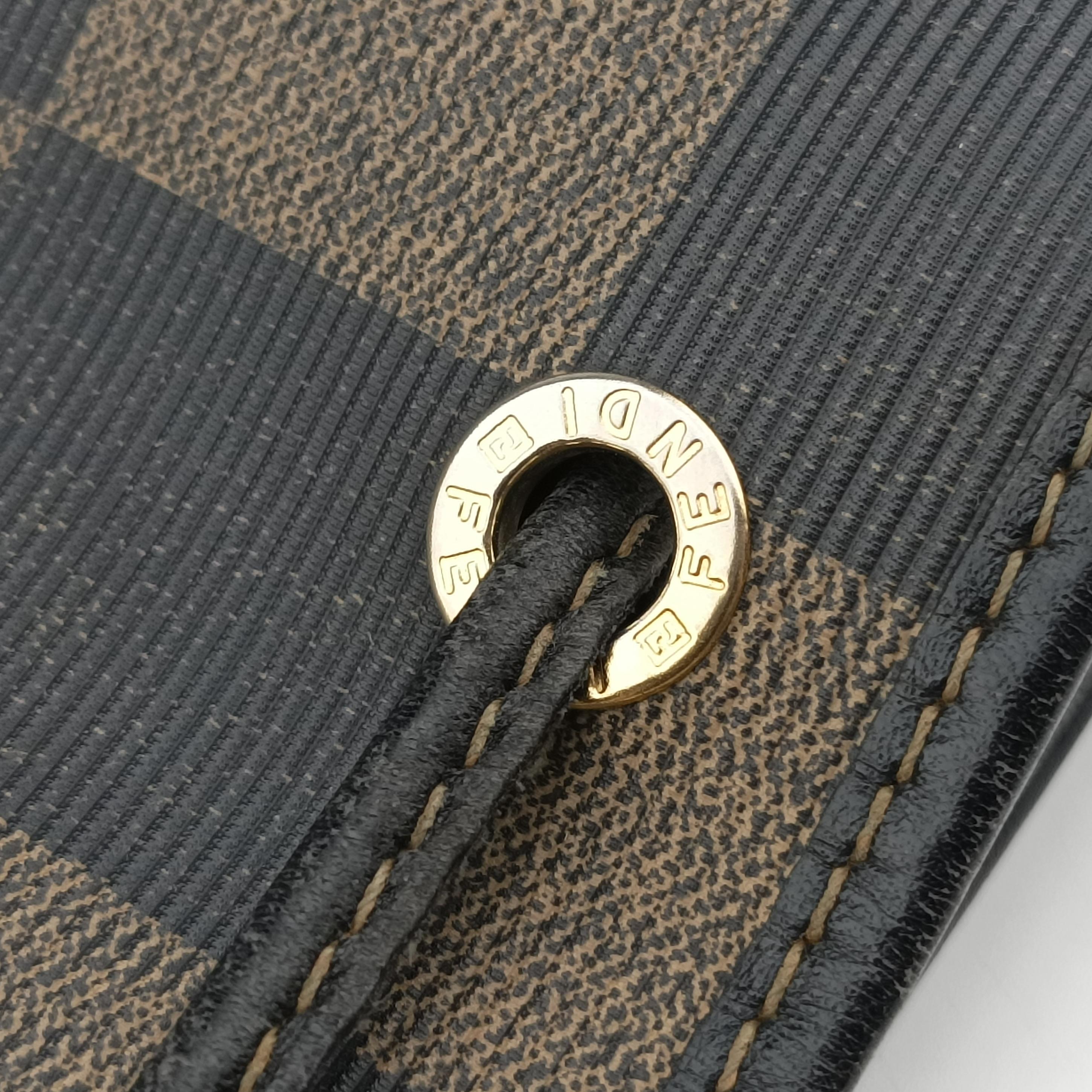 Pre-owned Fendi block check bucket Brown×Black PVC coated canvas 13926 shoulderbag | stylenewstar