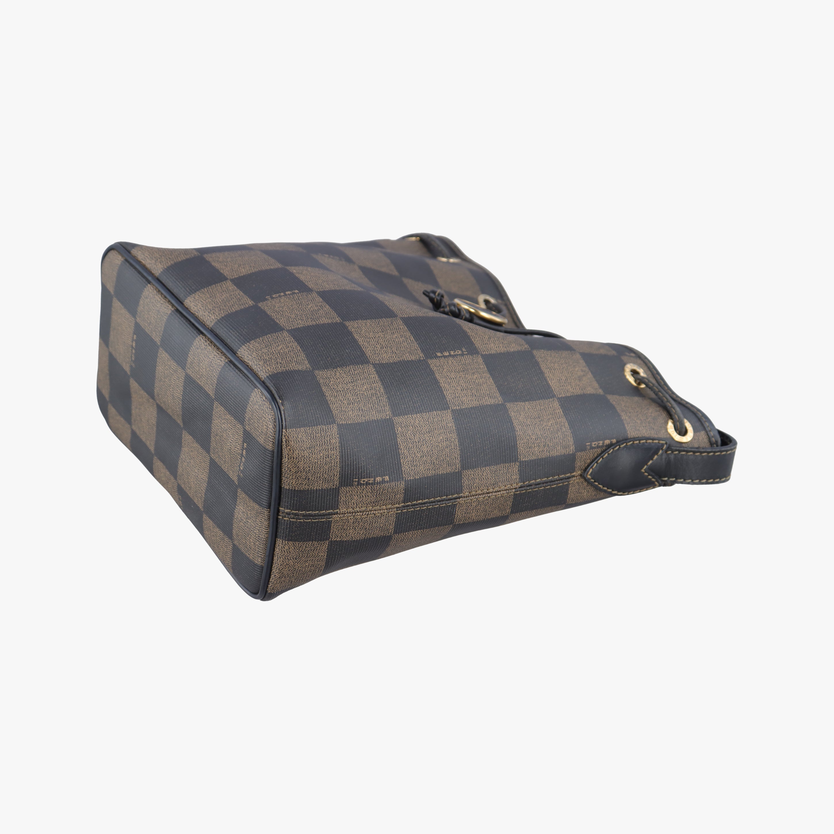 Pre-owned Fendi block check bucket Brown×Black PVC coated canvas 13926 shoulderbag | stylenewstar
