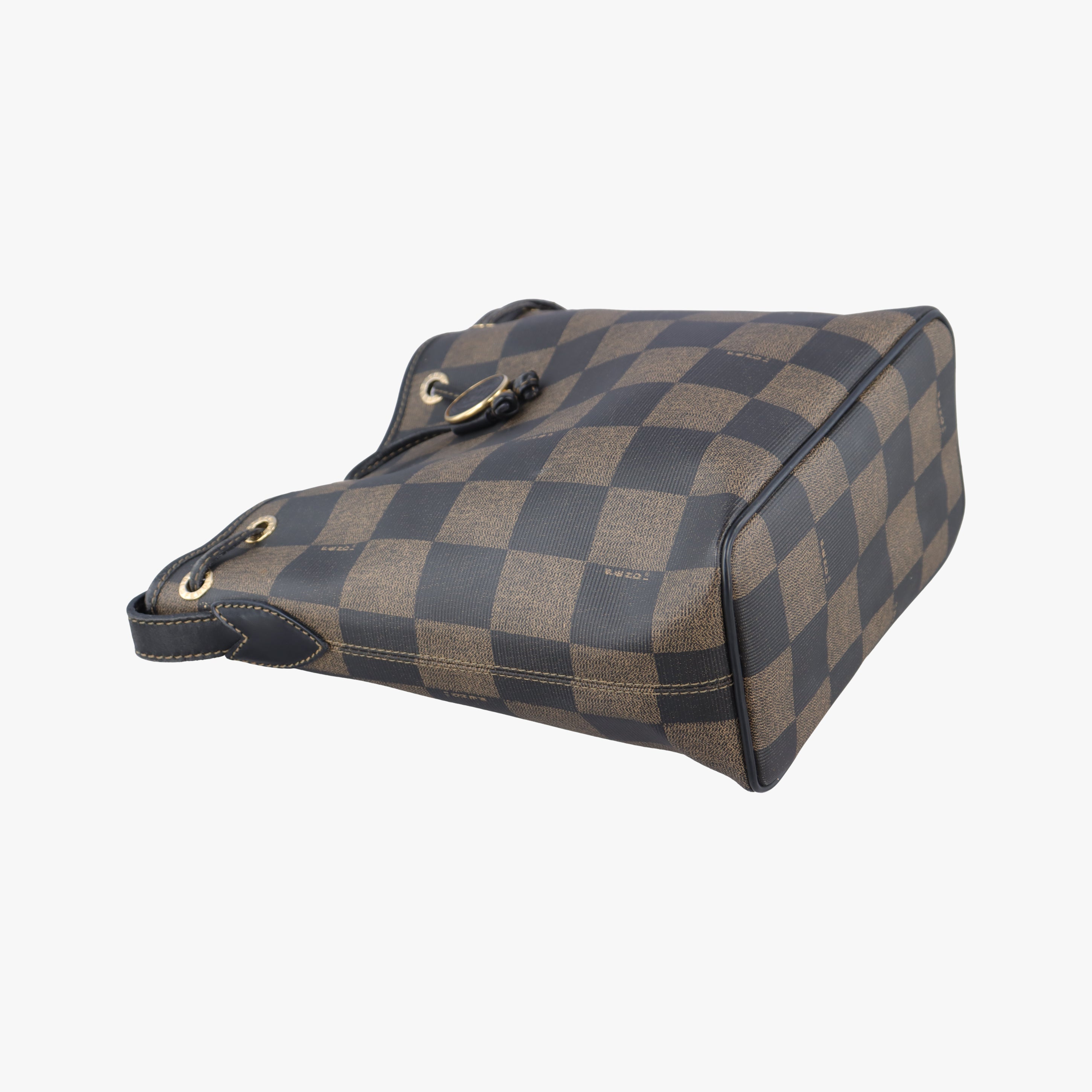 Pre-owned Fendi block check bucket Brown×Black PVC coated canvas 13926 shoulderbag | stylenewstar