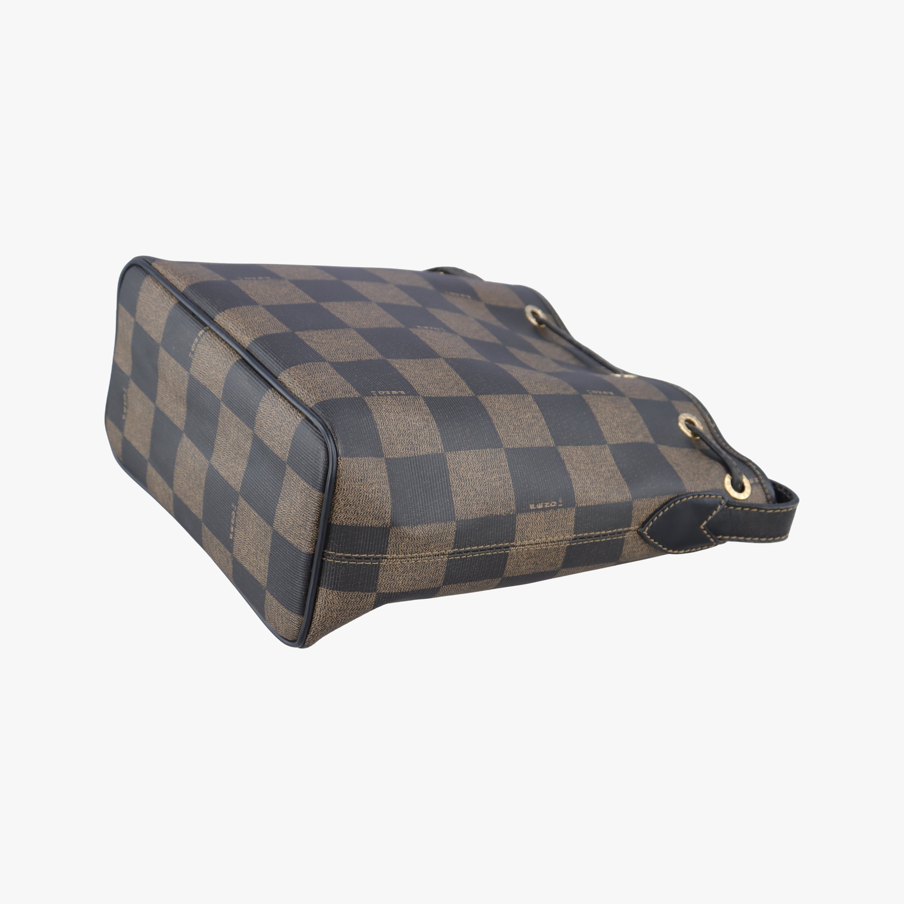 Pre-owned Fendi block check bucket Brown×Black PVC coated canvas 13926 shoulderbag | stylenewstar