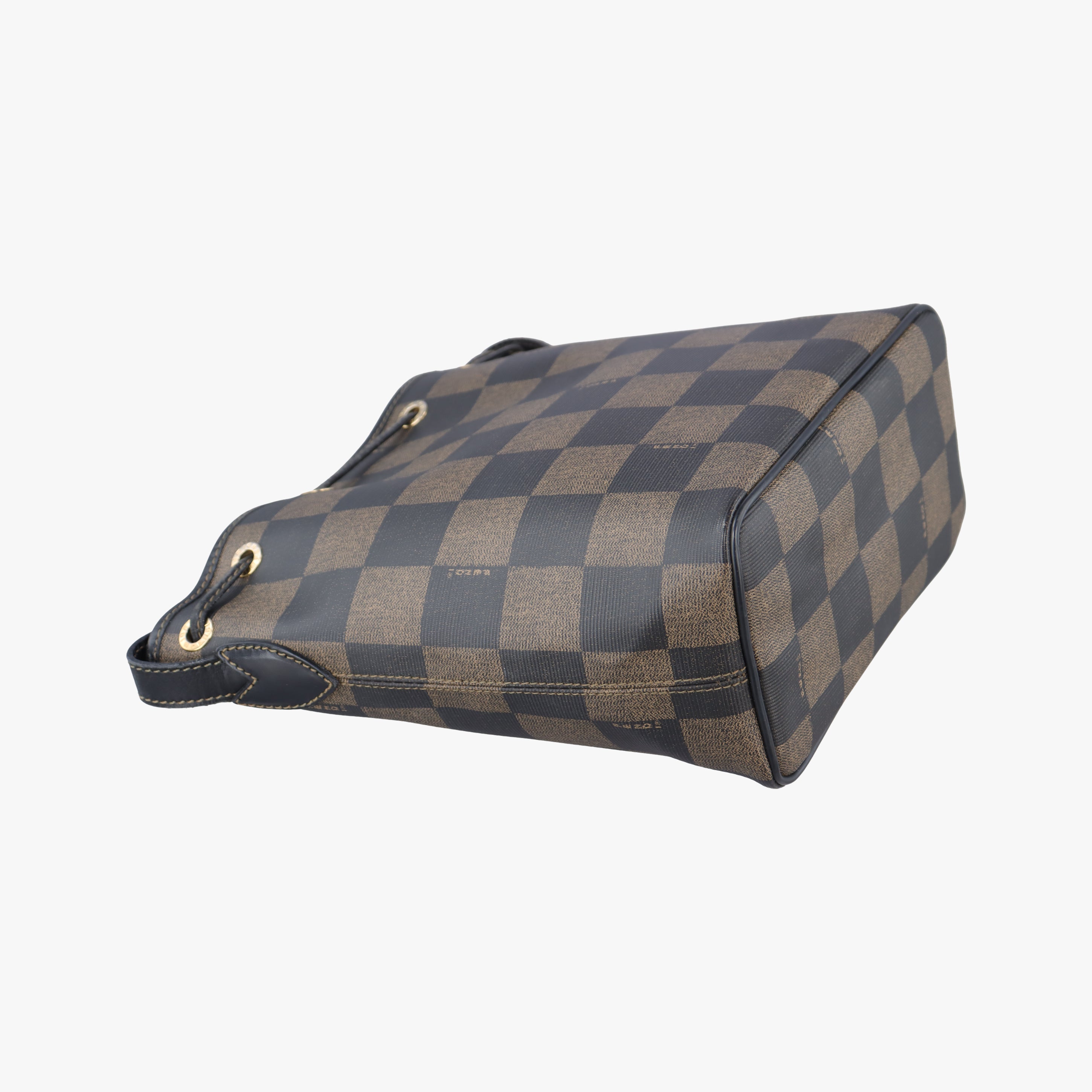 Pre-owned Fendi block check bucket Brown×Black PVC coated canvas 13926 shoulderbag | stylenewstar
