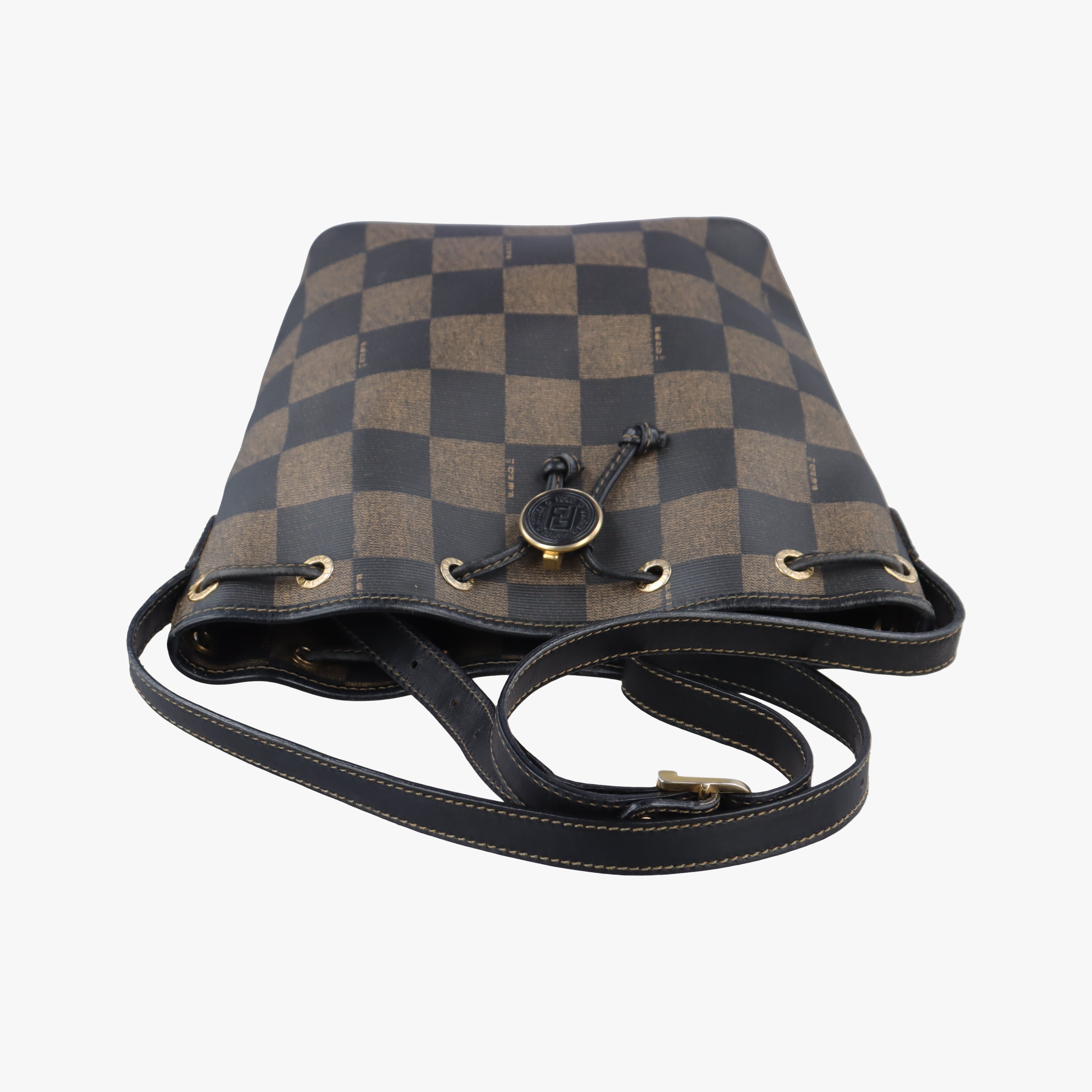 Pre-owned Fendi block check bucket Brown×Black PVC coated canvas 13926 shoulderbag | stylenewstar