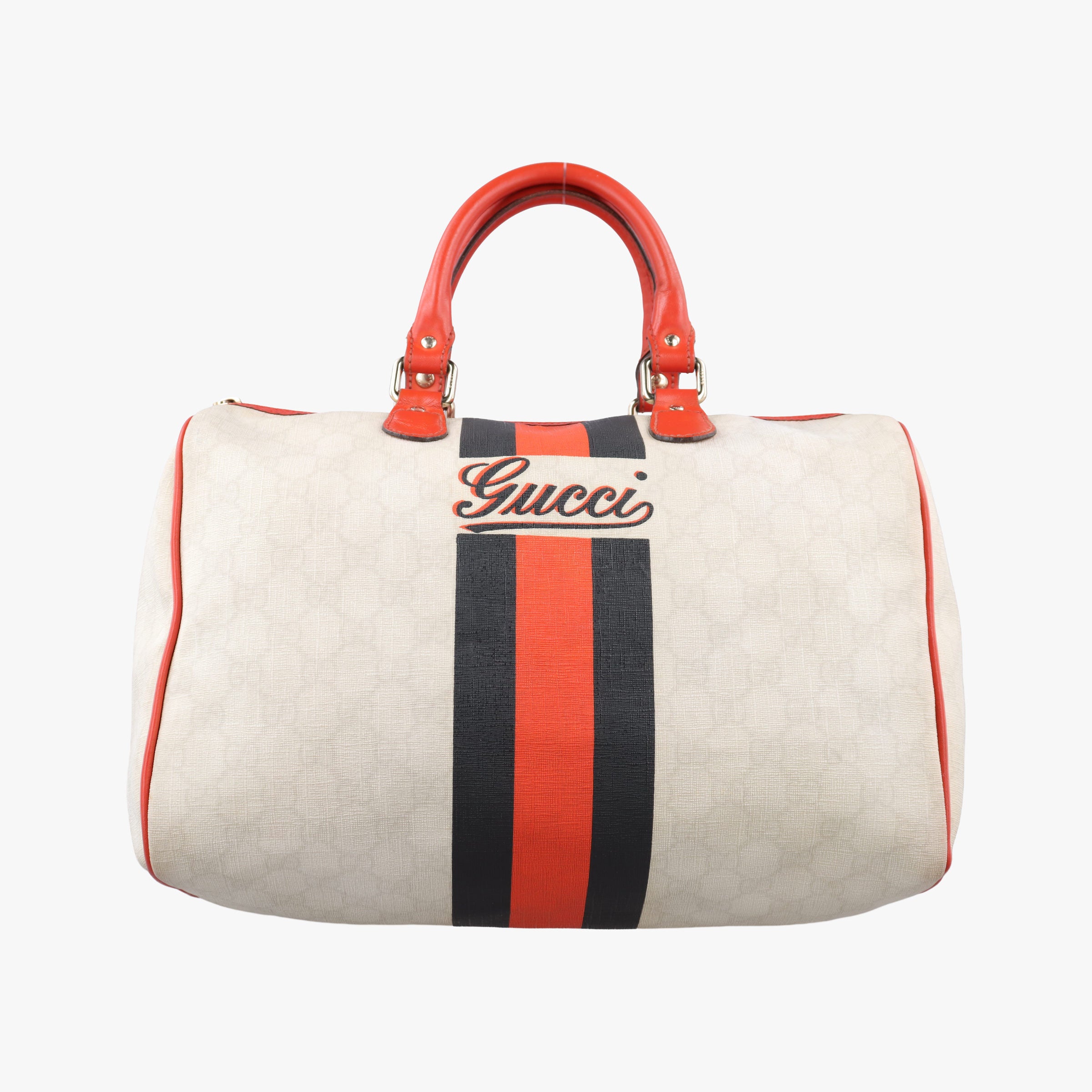 Pre-owned Gucci GG Supreme Joyline White x Black x Orange PVC coated canvas×leather 189895 handbag | stylenewstar