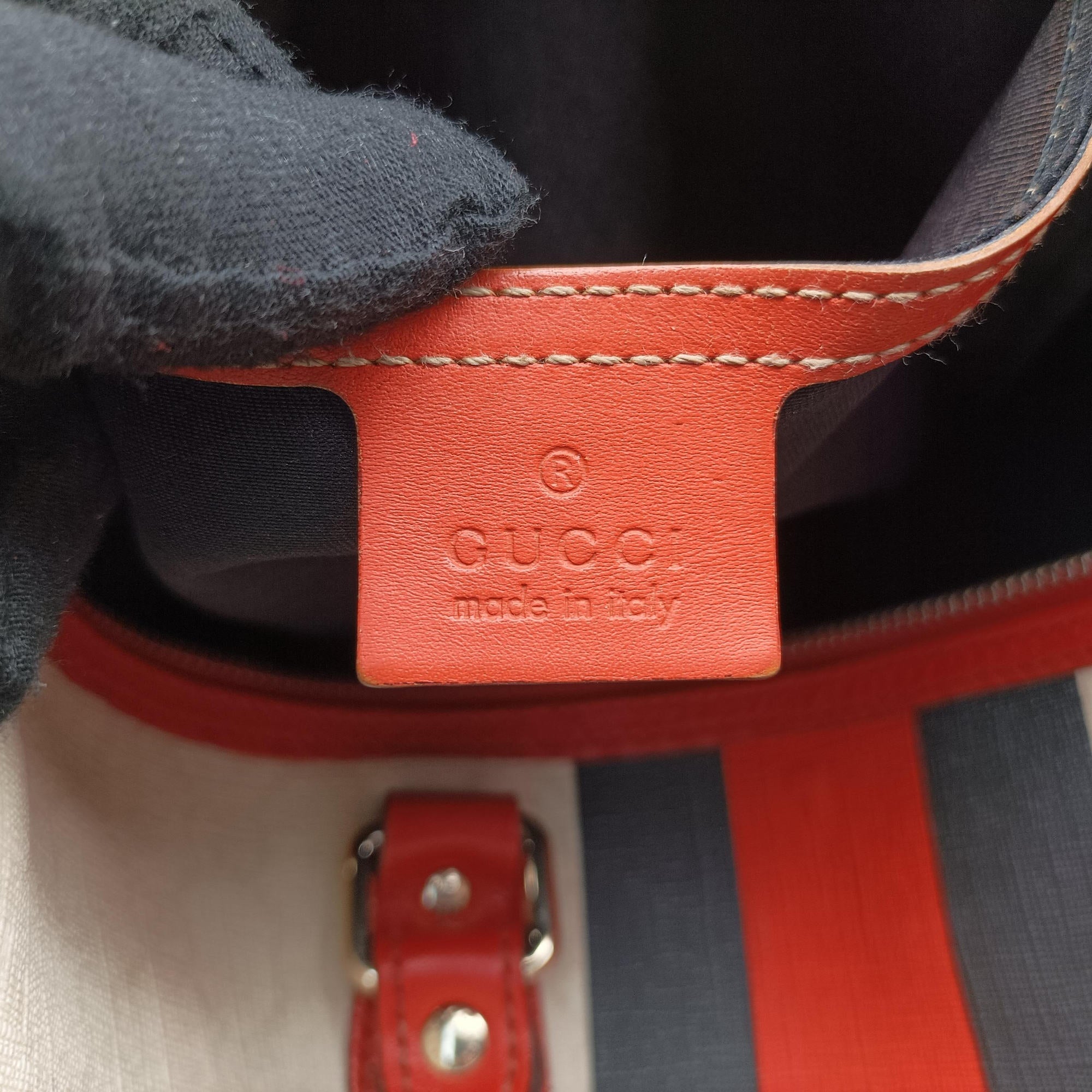 Pre-owned Gucci GG Supreme Joyline White x Black x Orange PVC coated canvas×leather 189895 handbag | stylenewstar