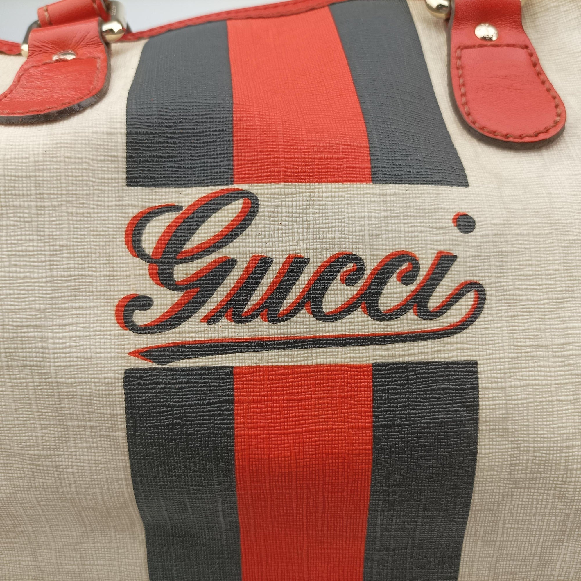 Pre-owned Gucci GG Supreme Joyline White x Black x Orange PVC coated canvas×leather 189895 handbag | stylenewstar