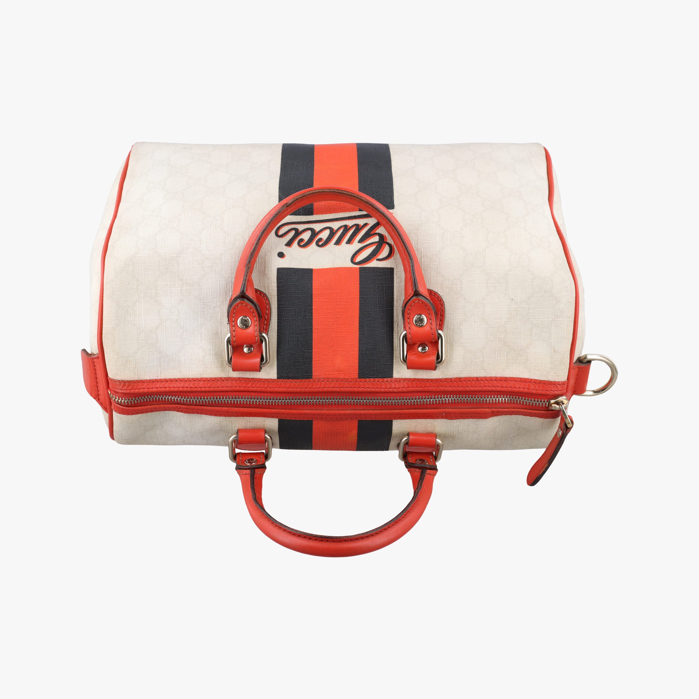 Pre-owned Gucci GG Supreme Joyline White x Black x Orange PVC coated canvas×leather 189895 handbag | stylenewstar