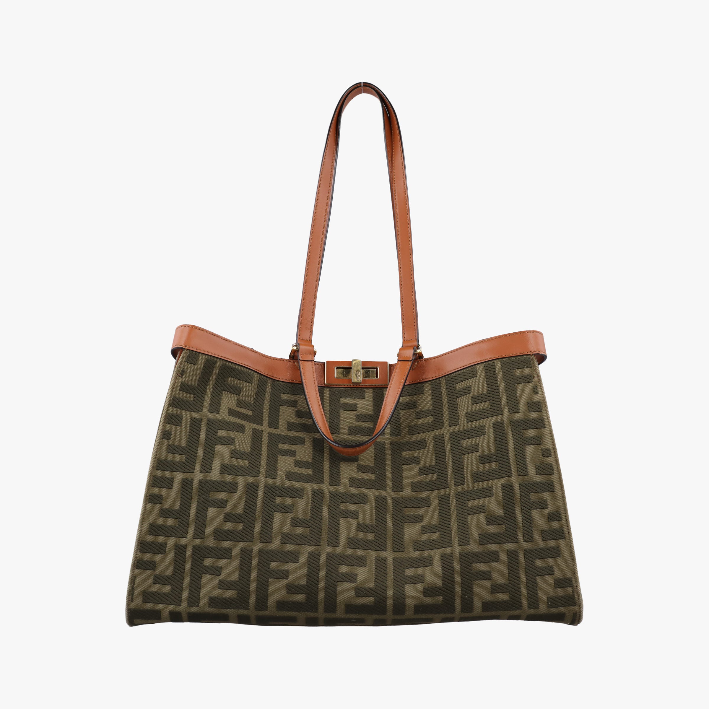 Pre-owned Fendi Peekaboo Green×beige canvas×leather 8BH374 shoulderbag | stylenewstar