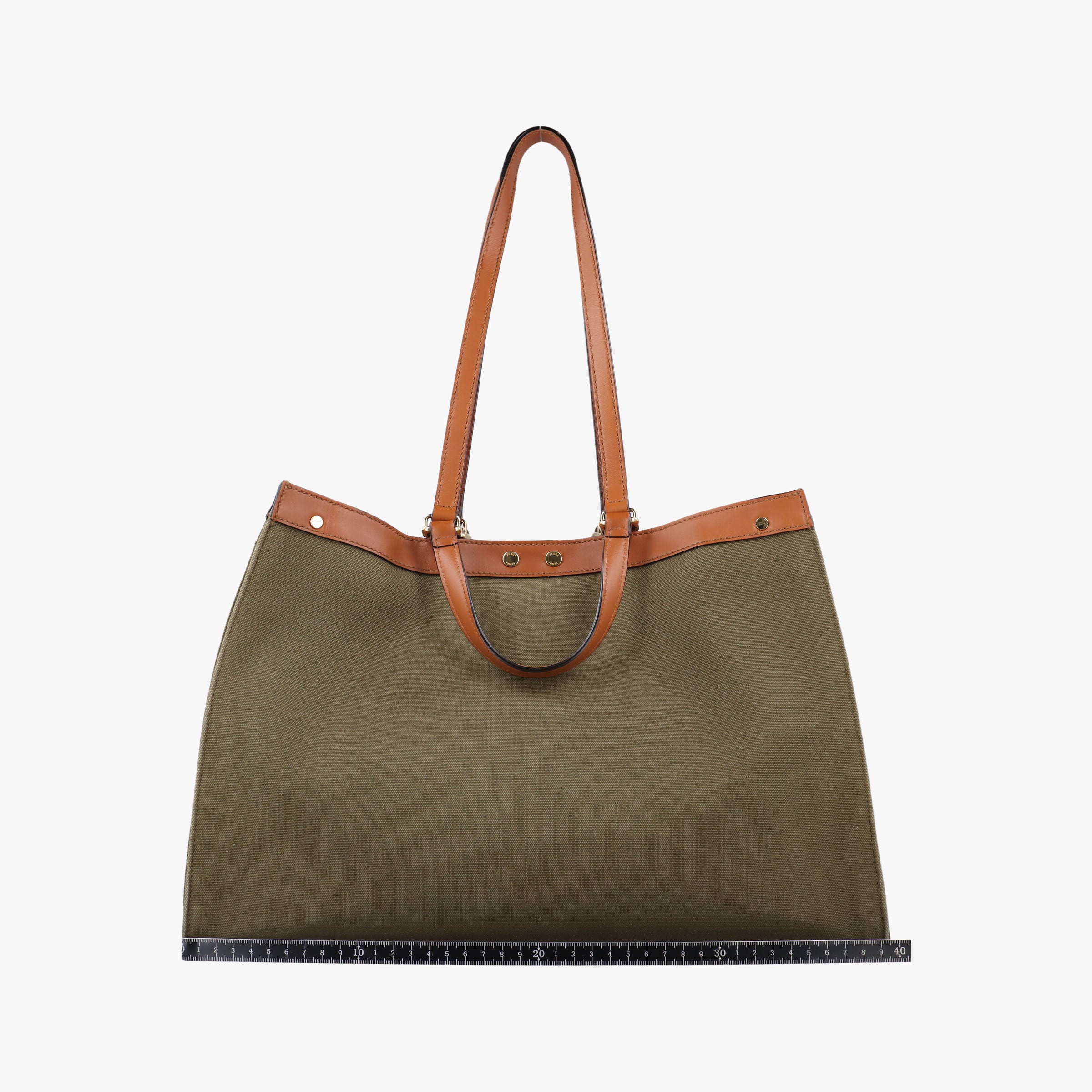 Pre-owned Fendi Peekaboo Green×beige canvas×leather 8BH374 shoulderbag | stylenewstar