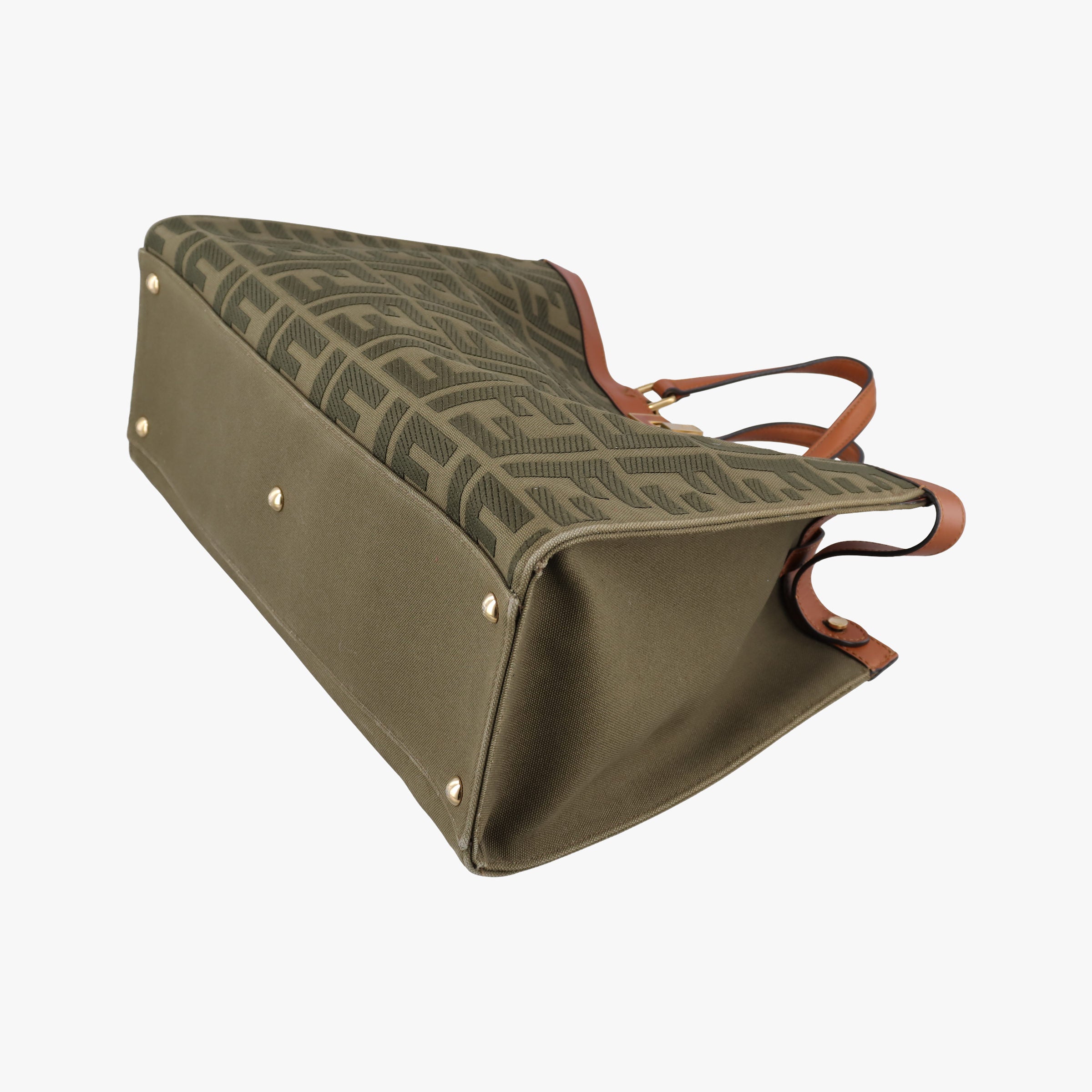 Pre-owned Fendi Peekaboo Green×beige canvas×leather 8BH374 shoulderbag | stylenewstar