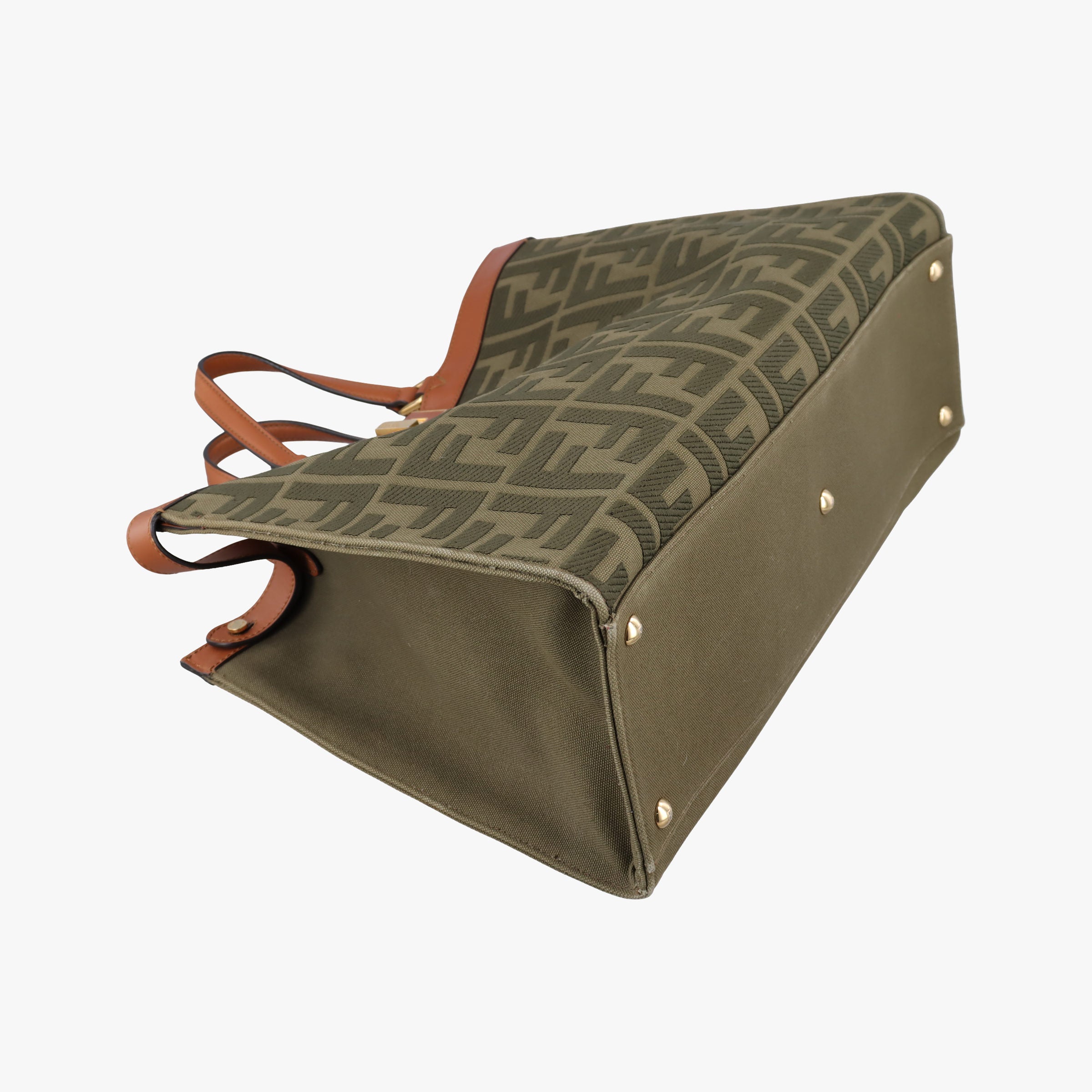 Pre-owned Fendi Peekaboo Green×beige canvas×leather 8BH374 shoulderbag | stylenewstar