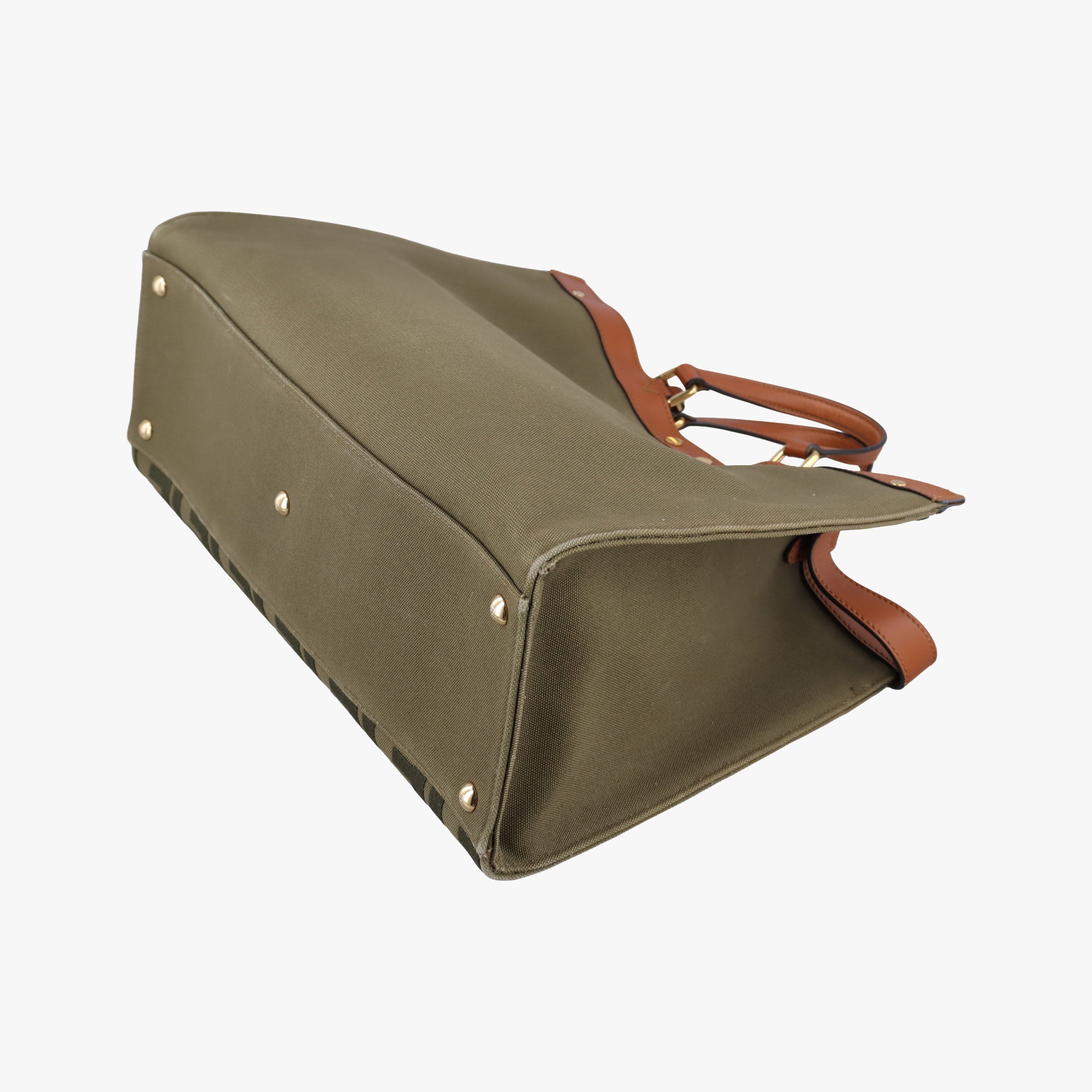 Pre-owned Fendi Peekaboo Green×beige canvas×leather 8BH374 shoulderbag | stylenewstar