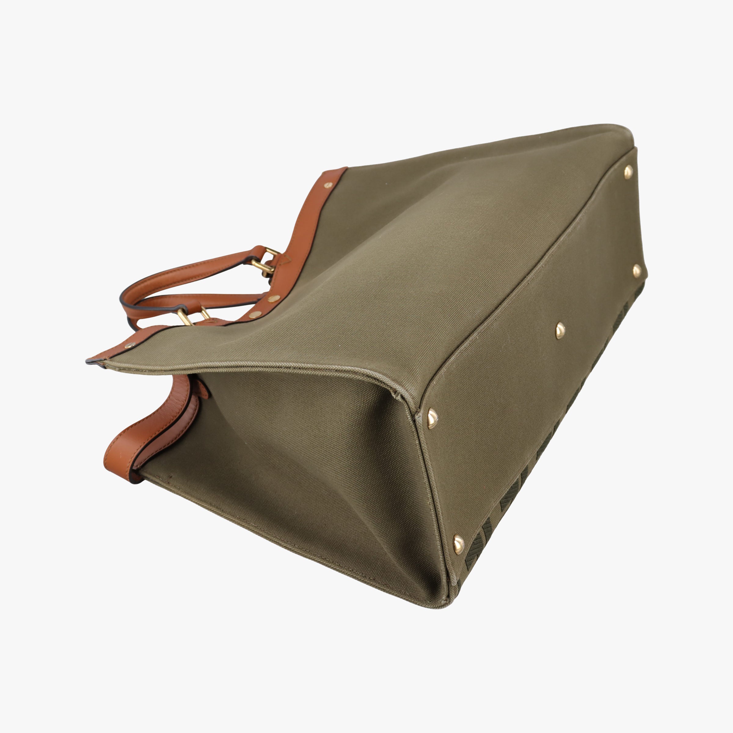 Pre-owned Fendi Peekaboo Green×beige canvas×leather 8BH374 shoulderbag | stylenewstar