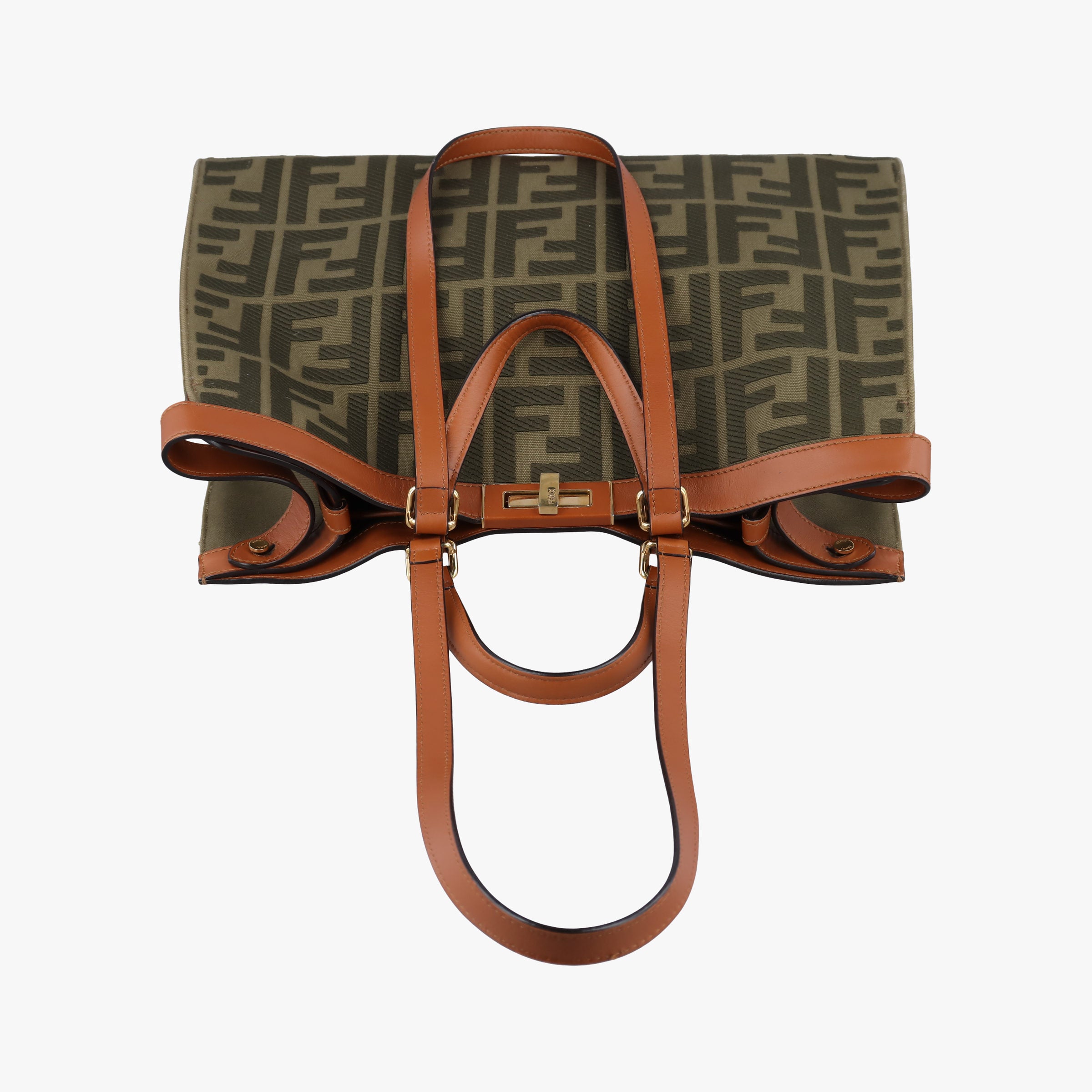 Pre-owned Fendi Peekaboo Green×beige canvas×leather 8BH374 shoulderbag | stylenewstar