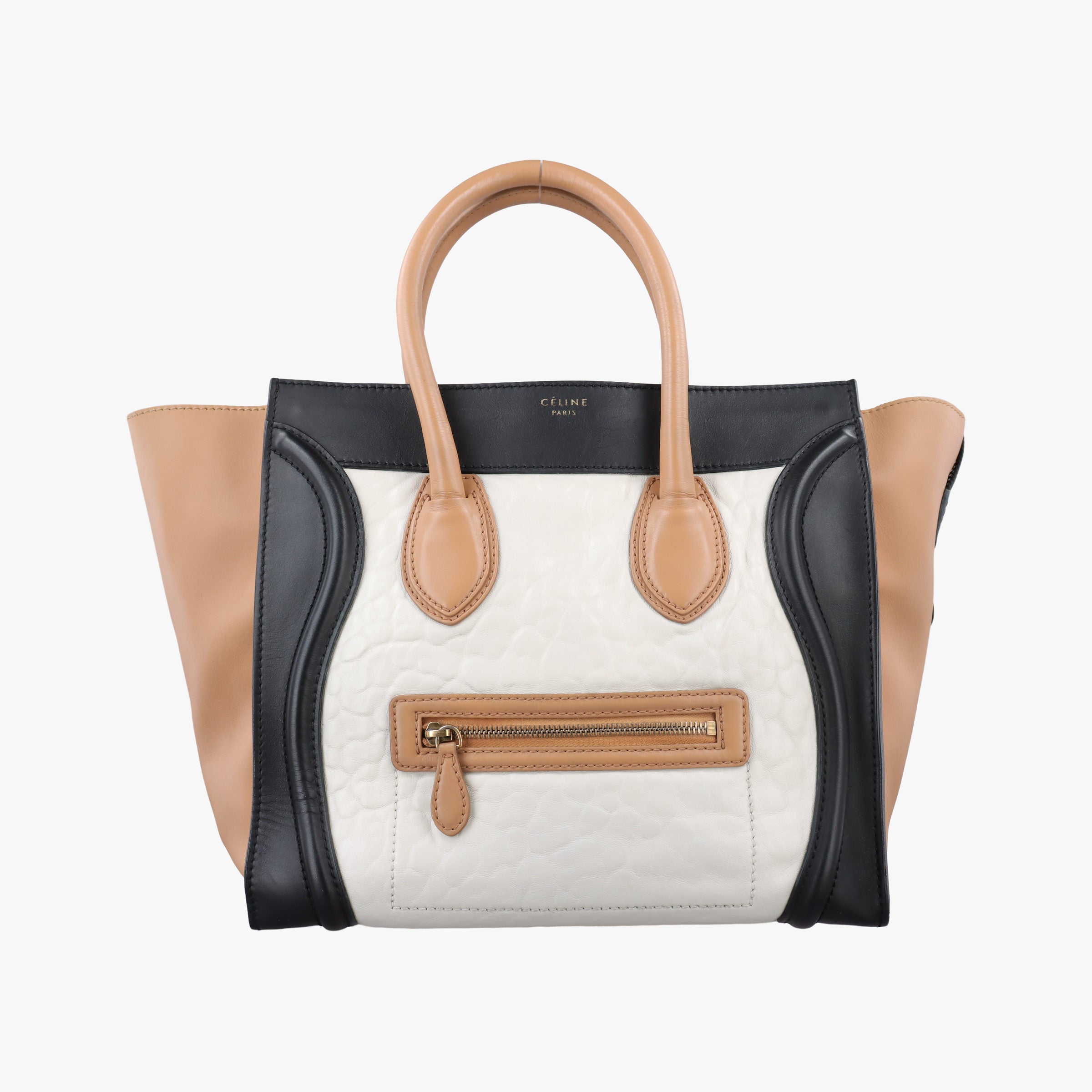Secondhand Celine Luggage Mini Shopper Beige×white×black Leather  handbag | stylenewstar