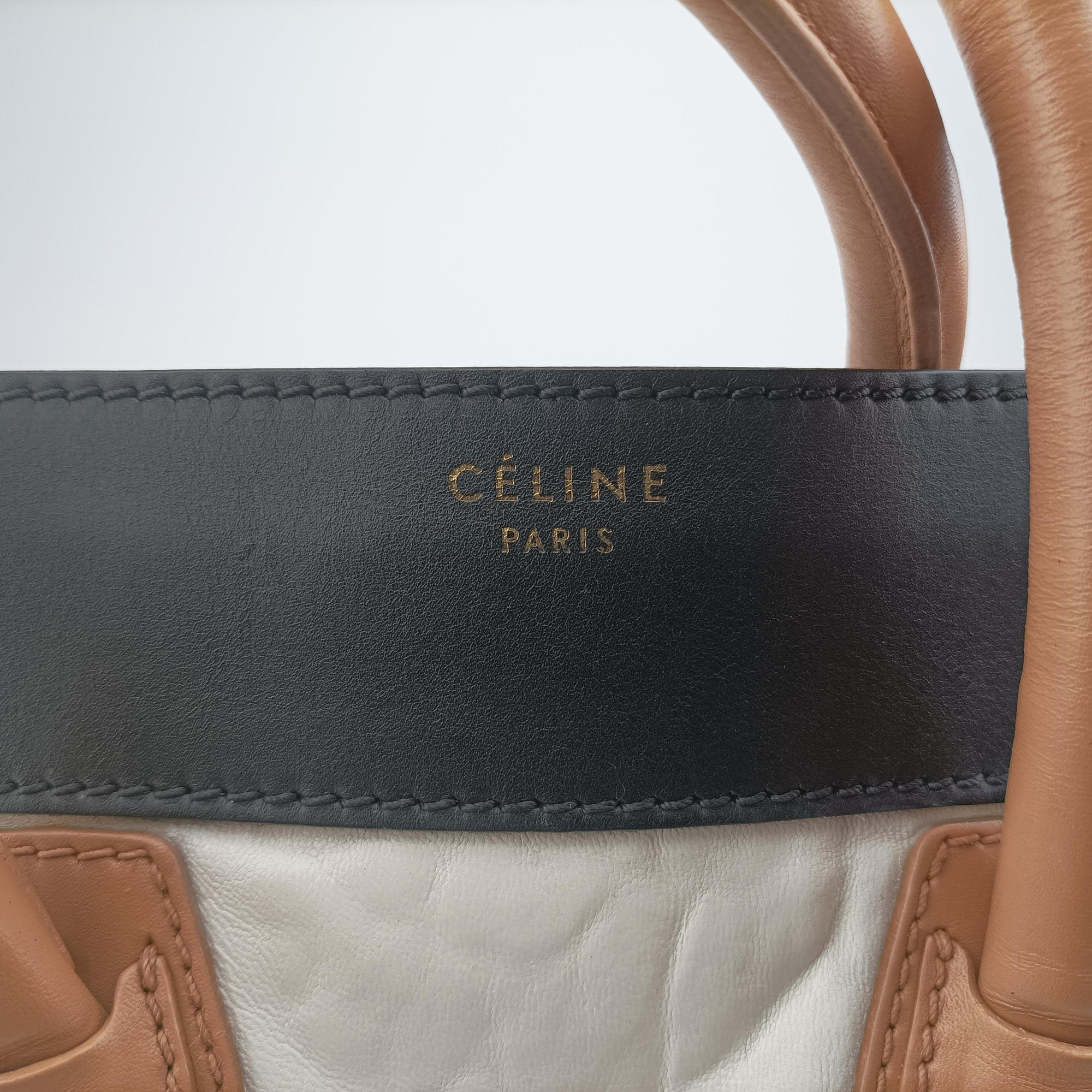 Secondhand Celine Luggage Mini Shopper Beige×white×black Leather  handbag | stylenewstar