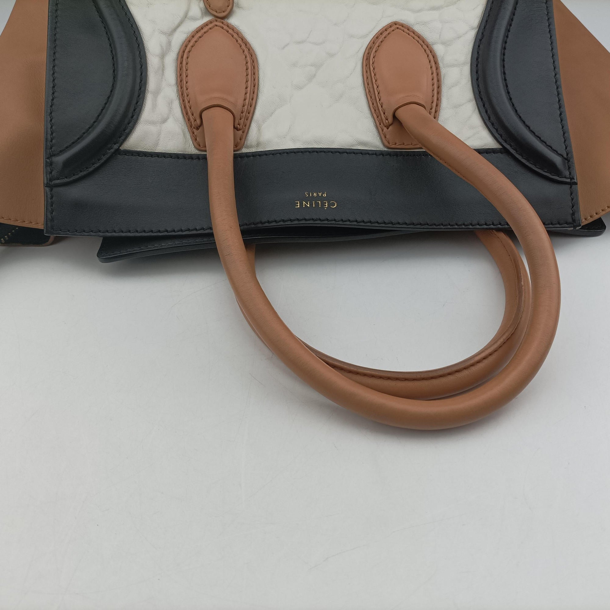 Secondhand Celine Luggage Mini Shopper Beige×white×black Leather  handbag | stylenewstar