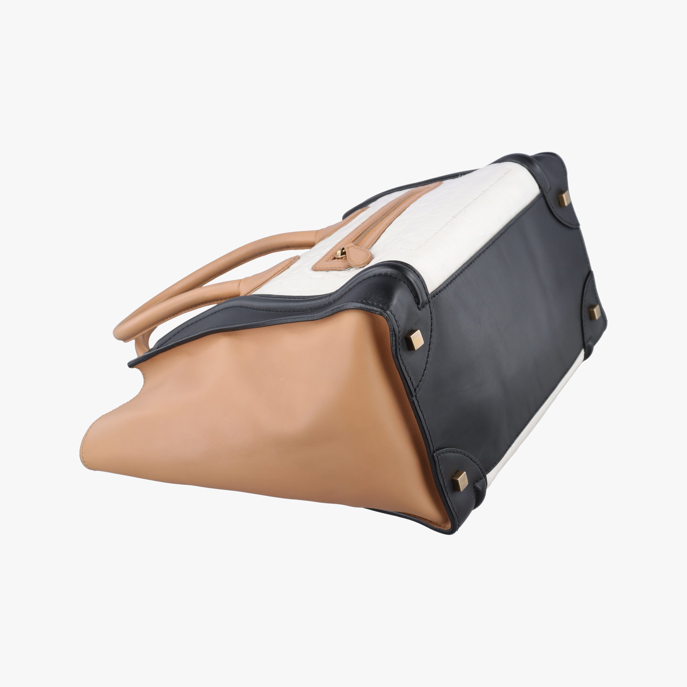 Secondhand Celine Luggage Mini Shopper Beige×white×black Leather  handbag | stylenewstar