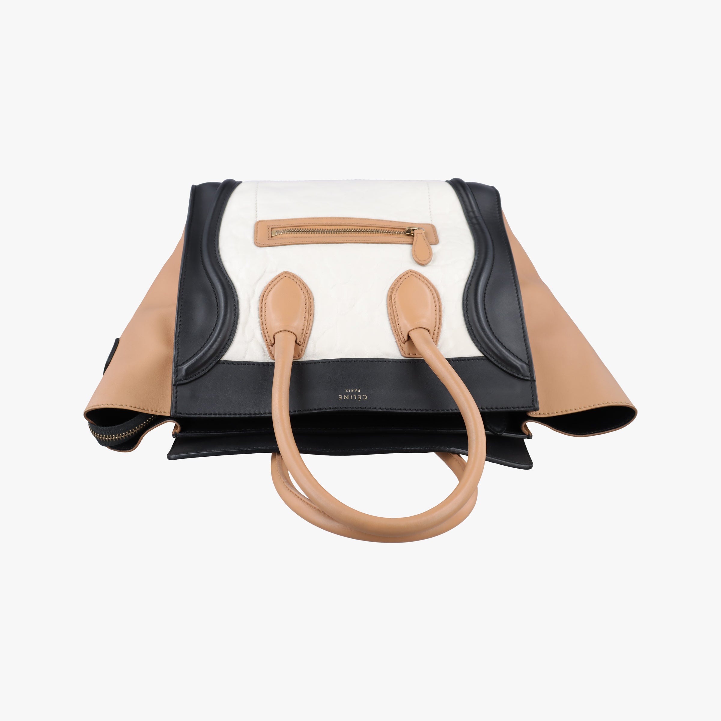 Secondhand Celine Luggage Mini Shopper Beige×white×black Leather  handbag | stylenewstar