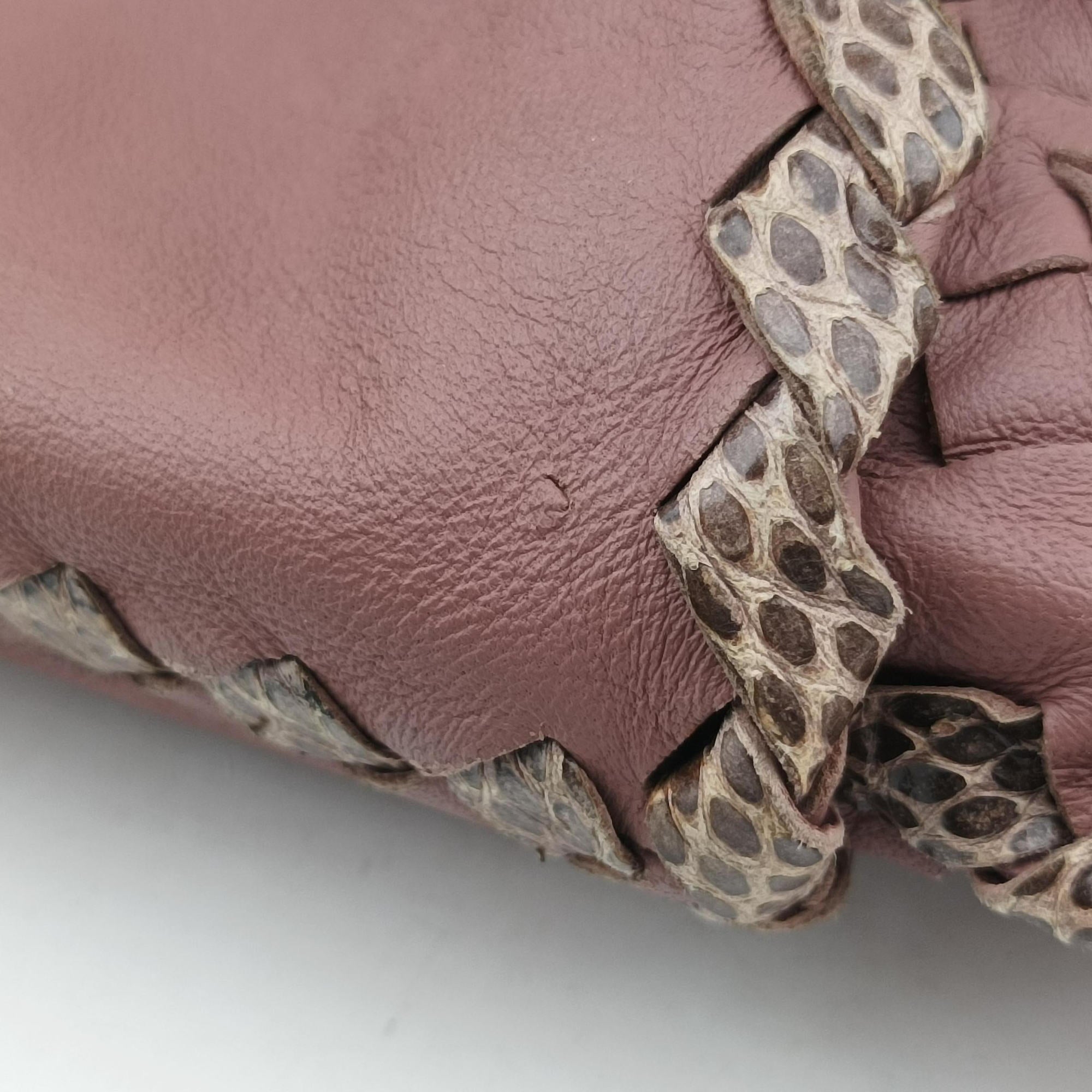 Pre-owned Bottega Veneta Intrecciato pink×Multicolour Lambskin x Snakeskin  shoulderbag | stylenewstar