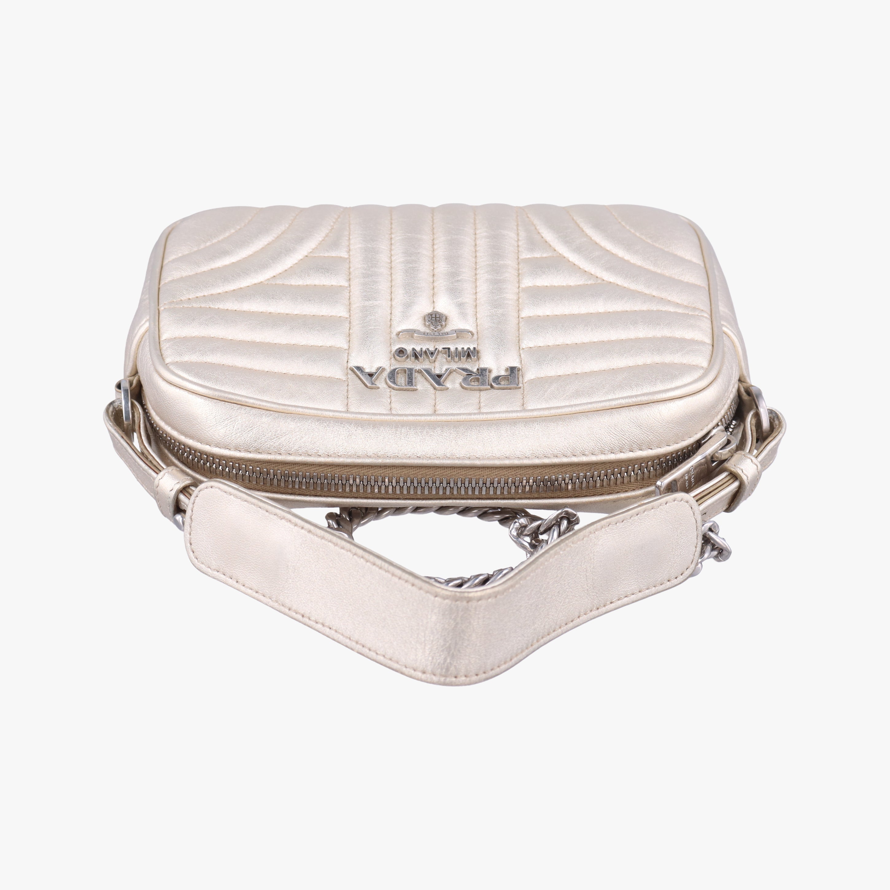 Pre-owned Prada Diagramme Golden Leather 1BH084 shoulderbag | stylenewstar