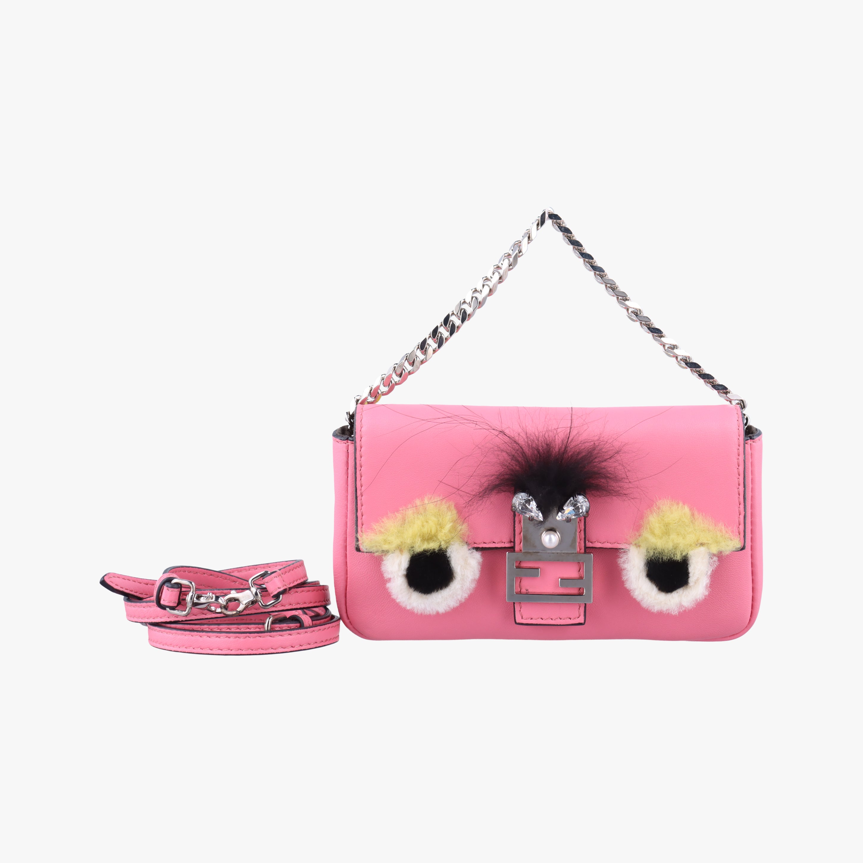 Pre-owned Fendi monster micro Baguette Pink Leather 8M0354 shoulderbag | stylenewstar