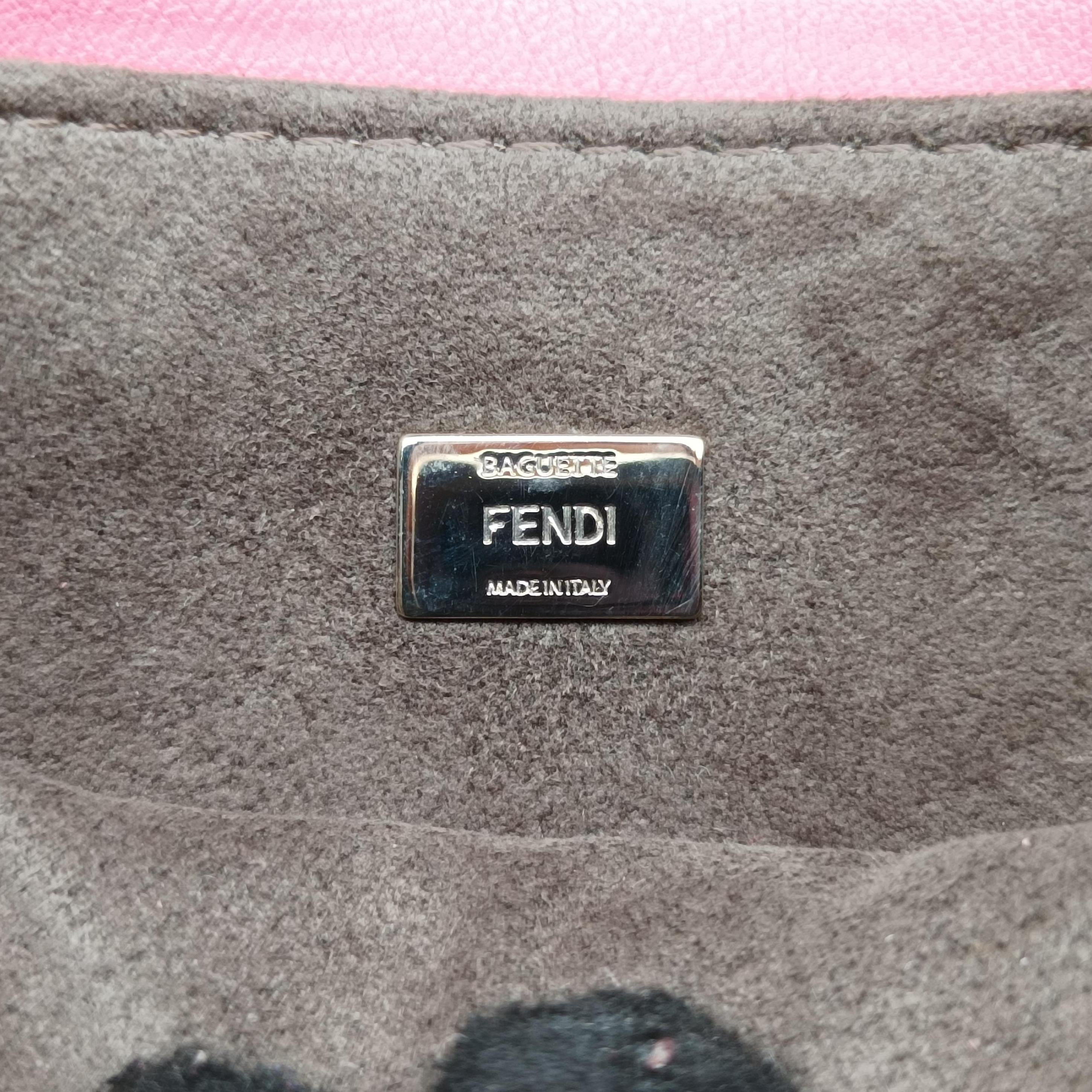 Pre-owned Fendi monster micro Baguette Pink Leather 8M0354 shoulderbag | stylenewstar
