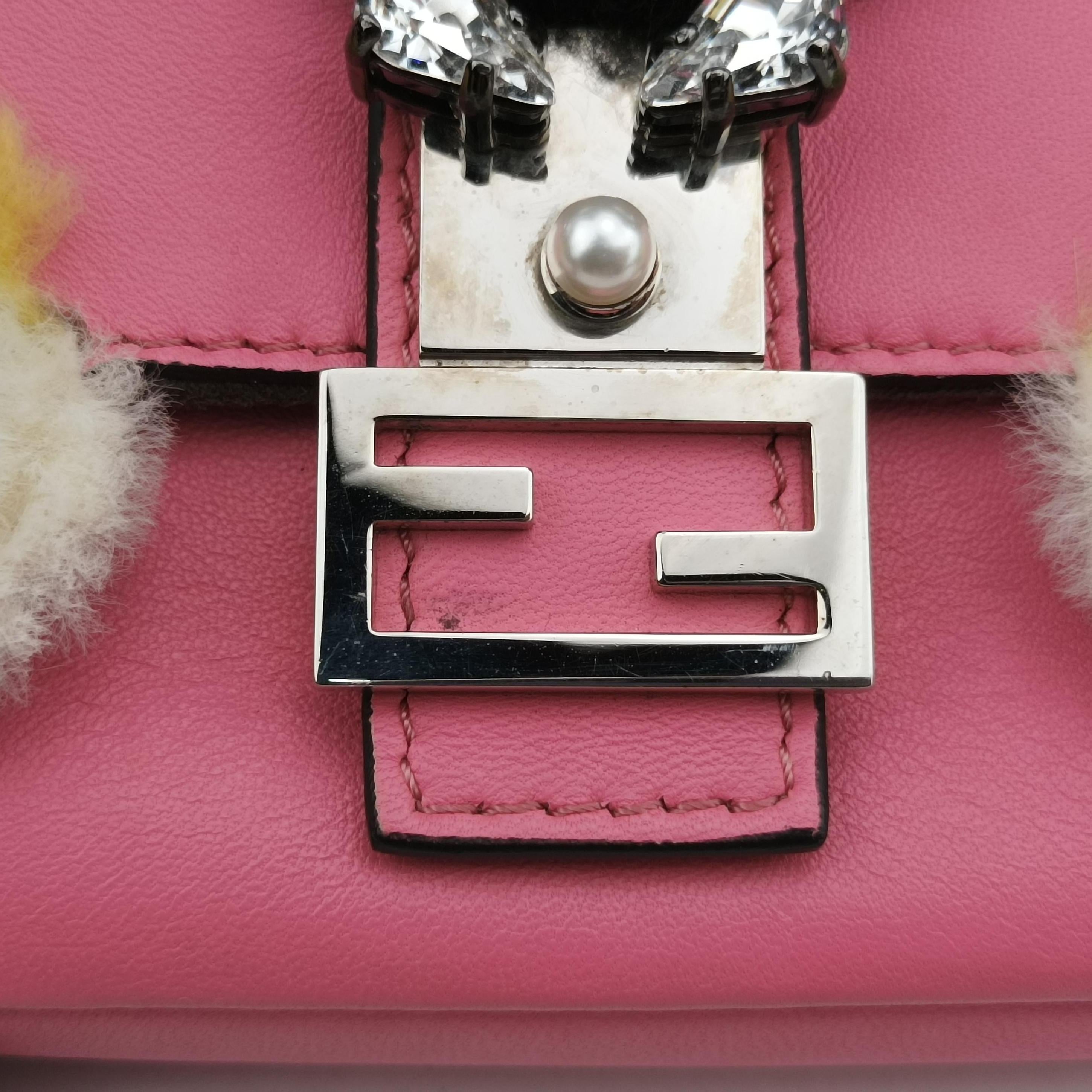 Pre-owned Fendi monster micro Baguette Pink Leather 8M0354 shoulderbag | stylenewstar
