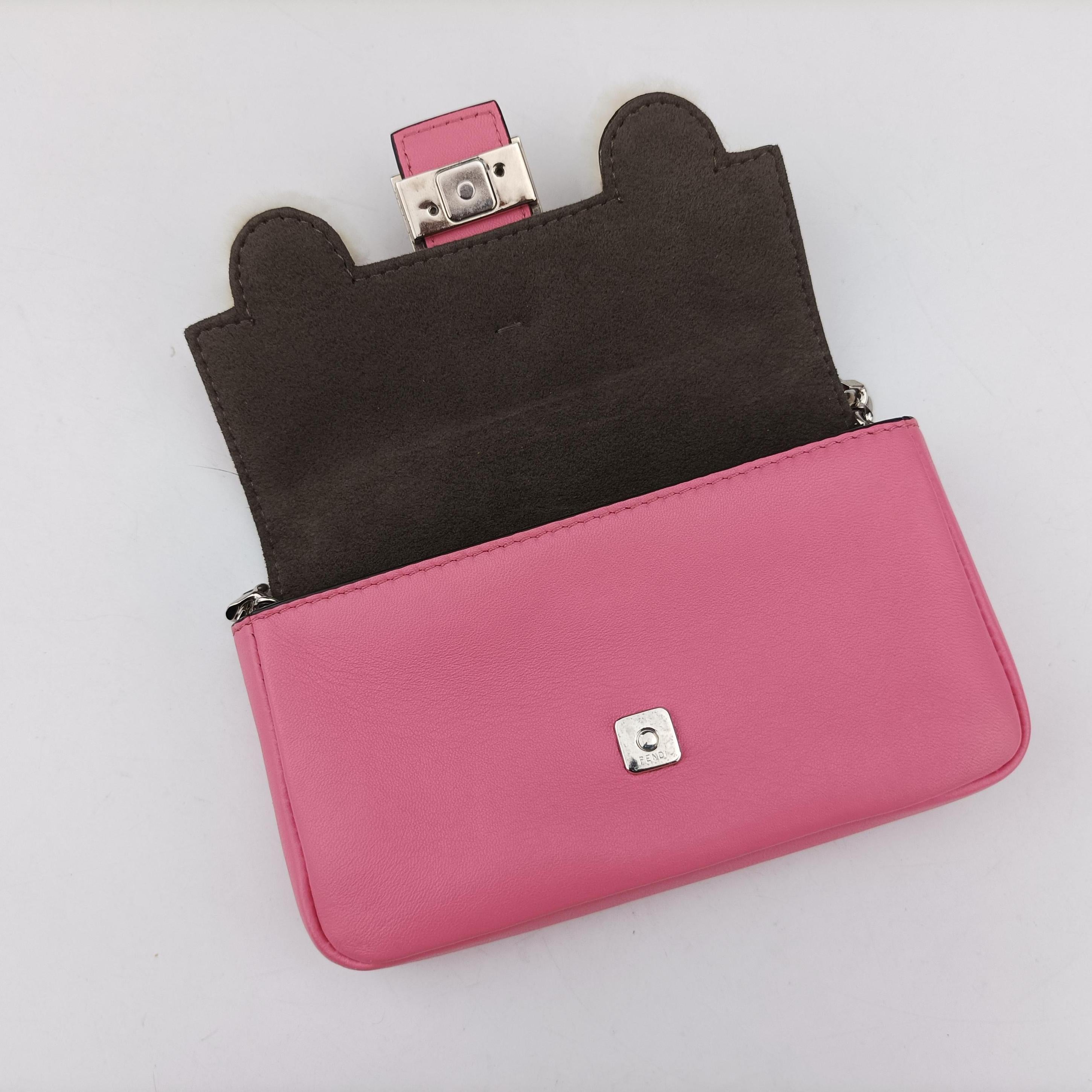 Pre-owned Fendi monster micro Baguette Pink Leather 8M0354 shoulderbag | stylenewstar